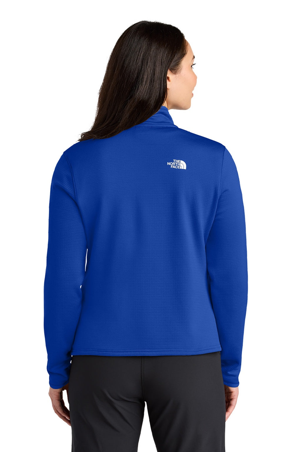 The North Face NF0A8FQK Womens Aim 1/4 Zip Fleece Sweatshirt Blue Model Back