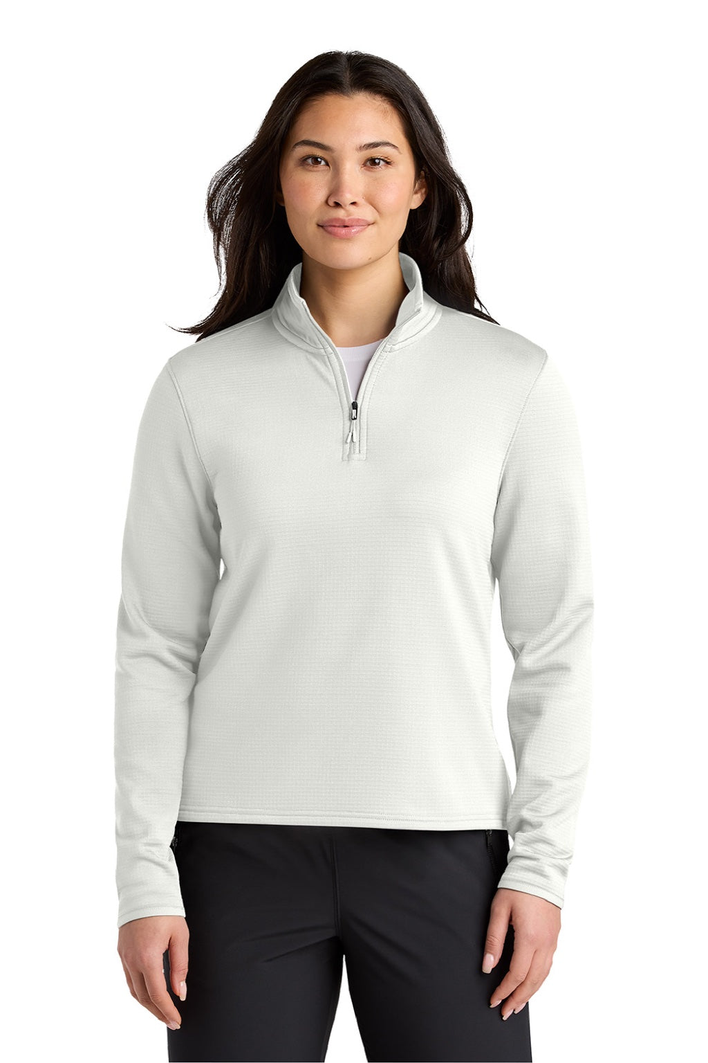 The North Face NF0A8FQK Womens Aim 1/4 Zip Fleece Sweatshirt Dune White Model Front