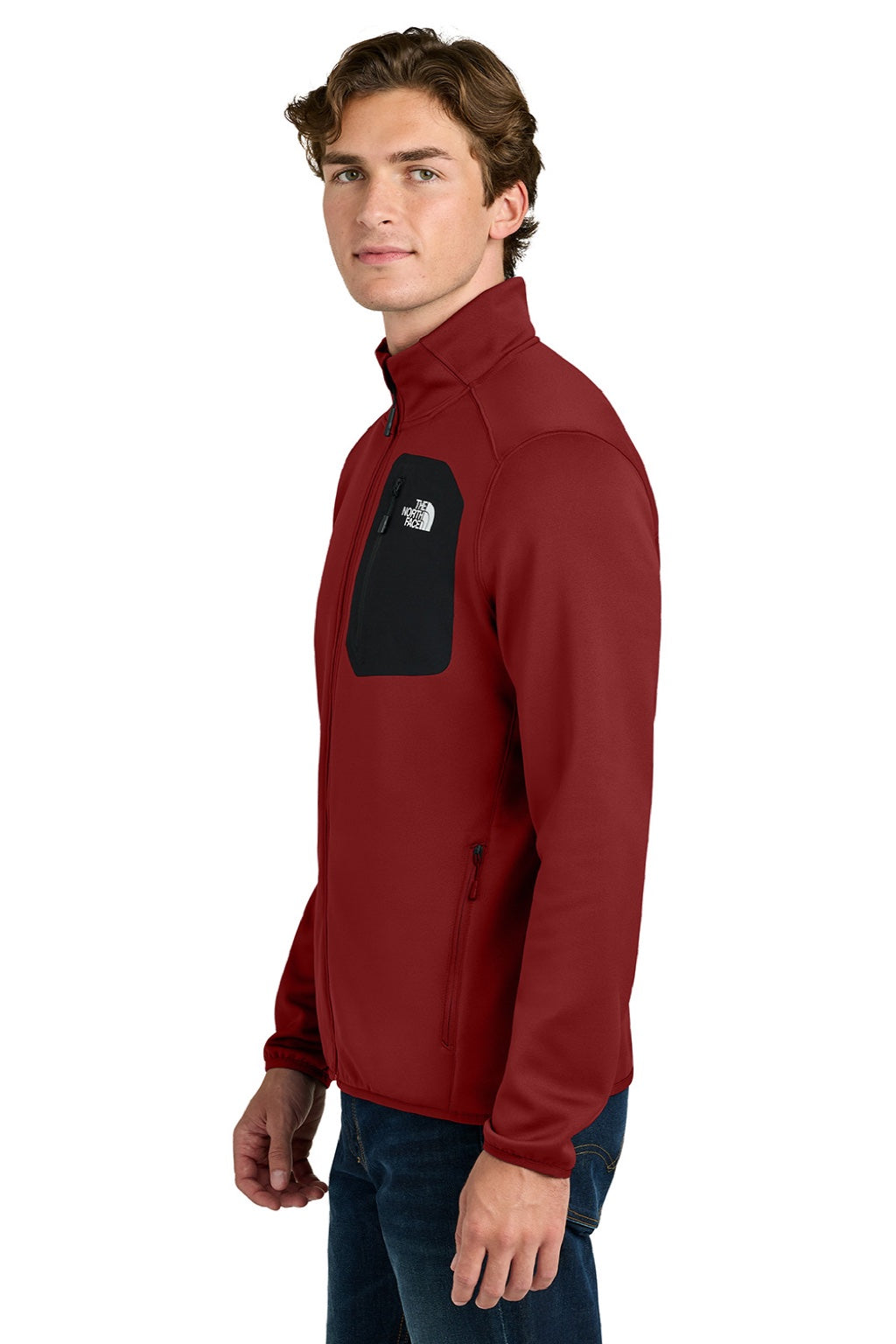 The North Face NF0A8FQN Mens Dove Creek Full Zip Fleece Jacket Cardinal Red Model Side