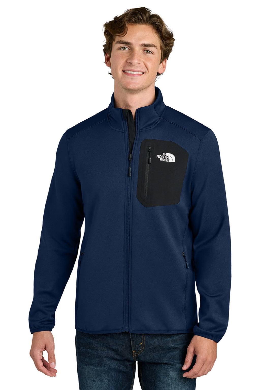 The North Face NF0A8FQN Mens Dove Creek Full Zip Fleece Jacket Lunar Blue Model Front