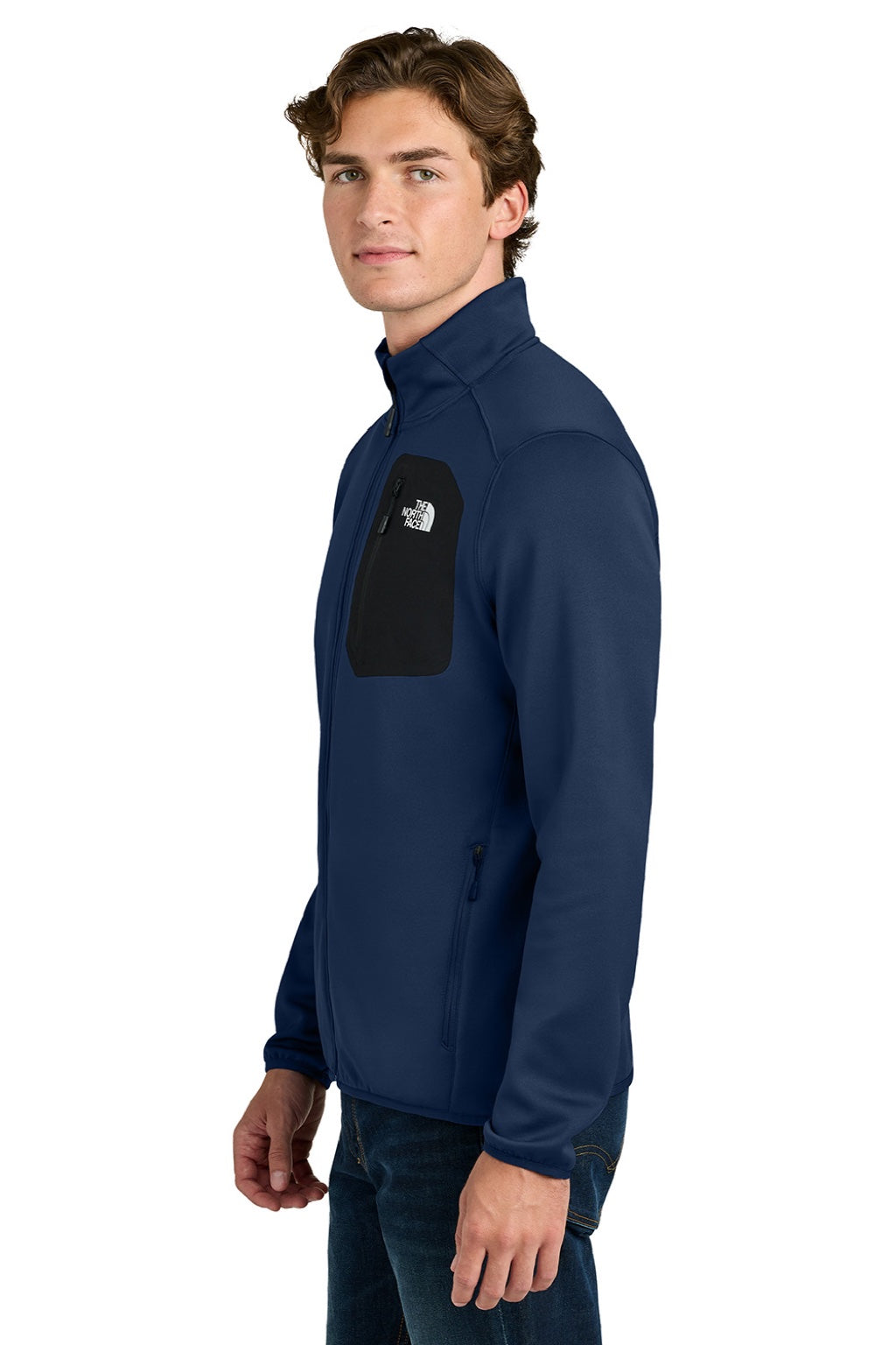 The North Face NF0A8FQN Mens Dove Creek Full Zip Fleece Jacket Lunar Blue Model Side