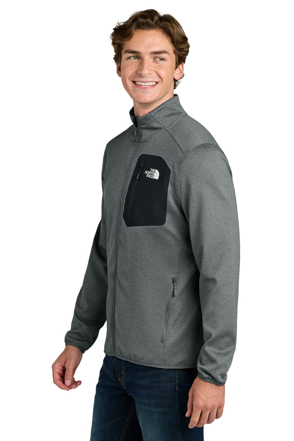 The North Face NF0A8FQN Mens Dove Creek Full Zip Fleece Jacket Heather Medium Grey Model Side