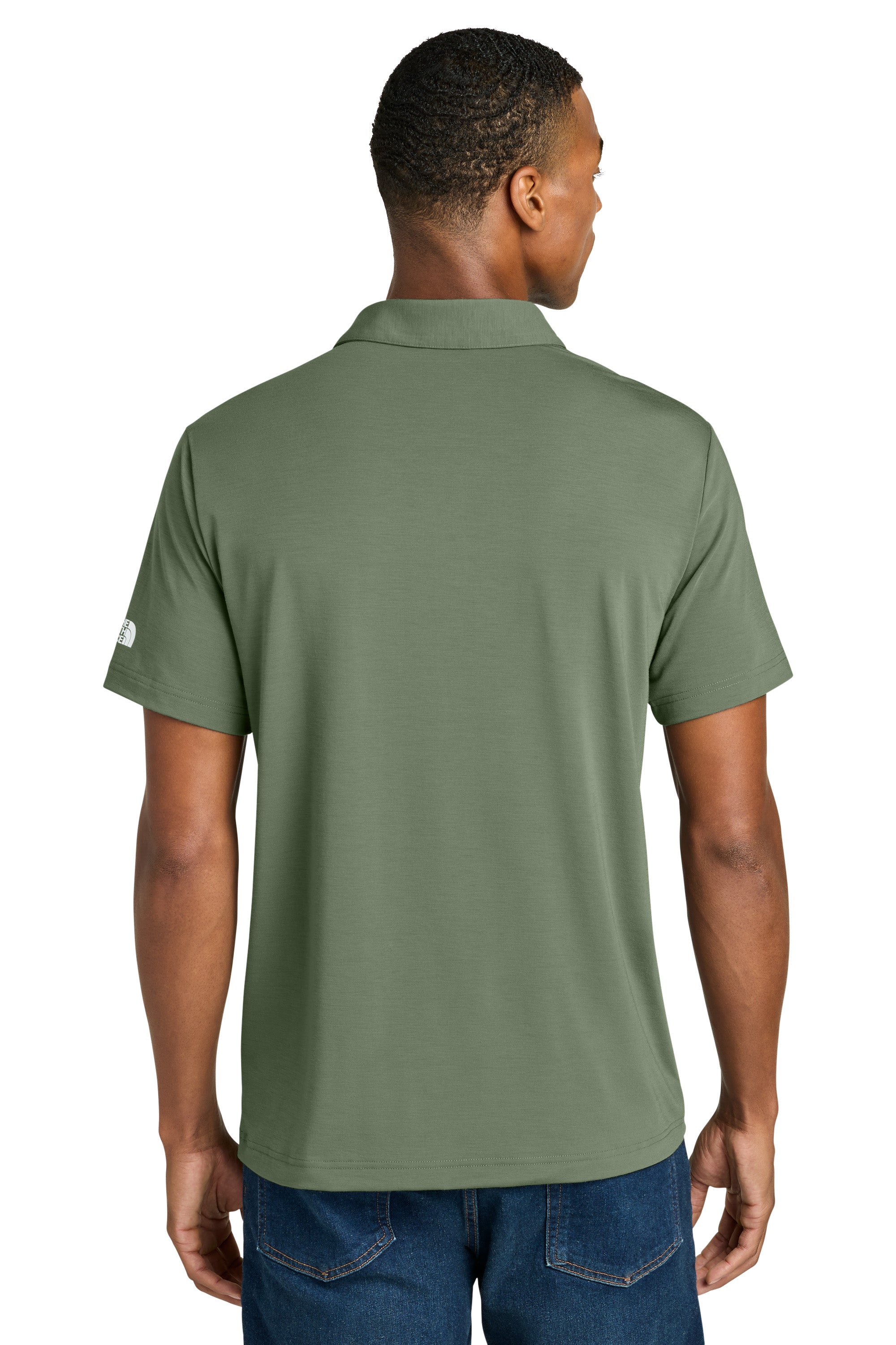 The North Face NF0A8GE0 Mens Canyon Crest Short Sleeve Polo Shirt Bark Mist Green Model Back