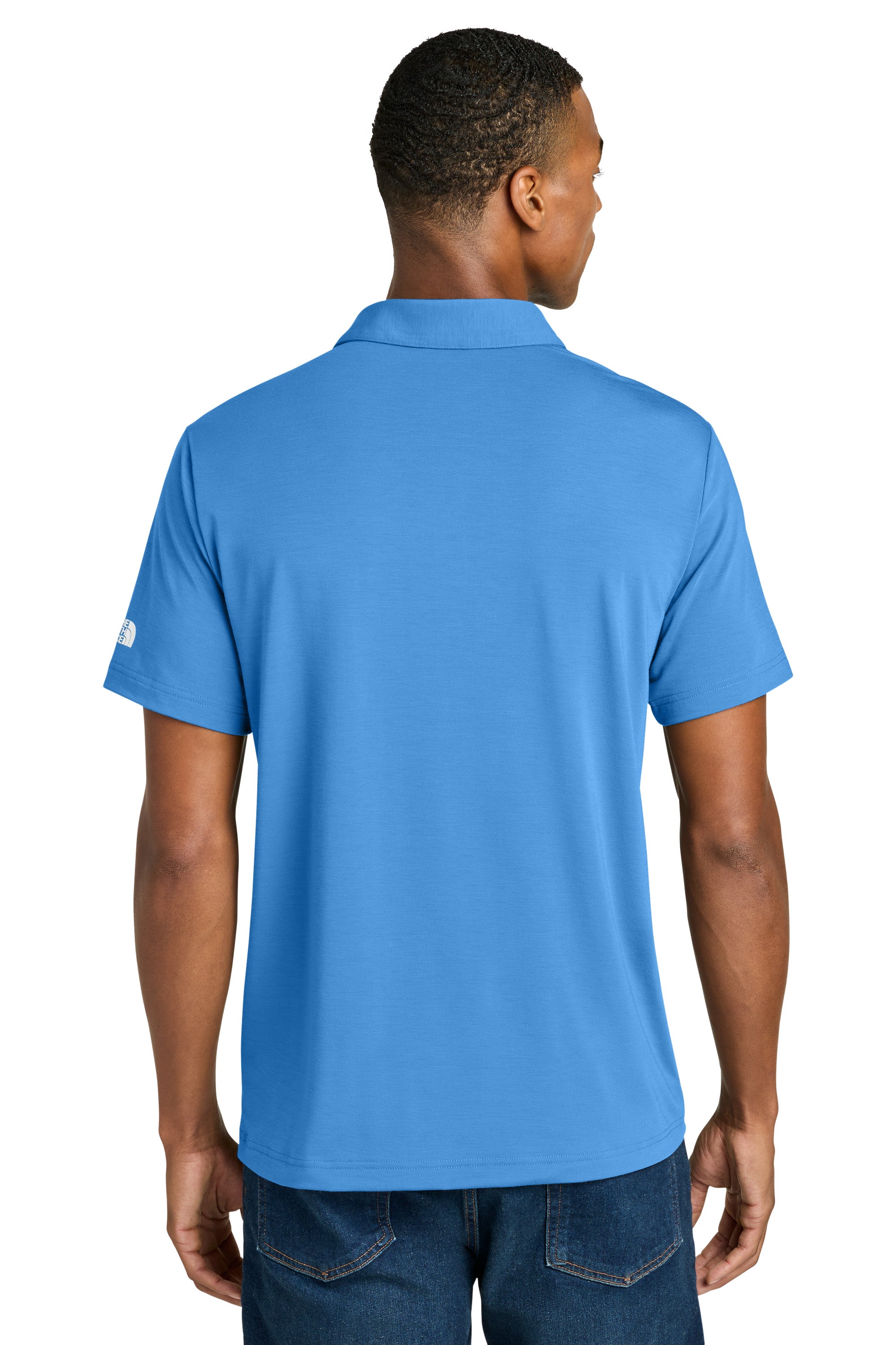 The North Face NF0A8GE0 Mens Canyon Crest Short Sleeve Polo Shirt Marina Blue Model Back