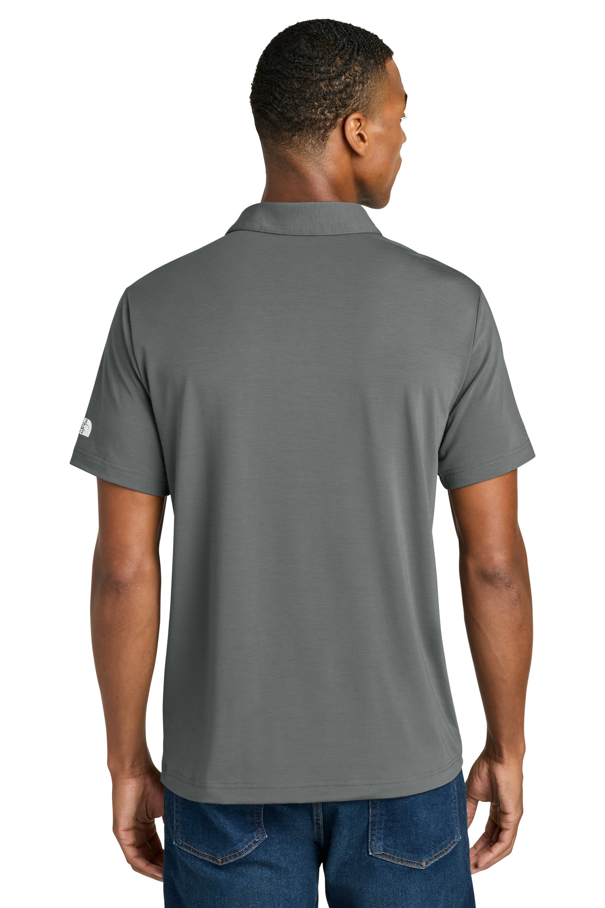 The North Face NF0A8GE0 Mens Canyon Crest Short Sleeve Polo Shirt Smoked Pearl Grey Model Back