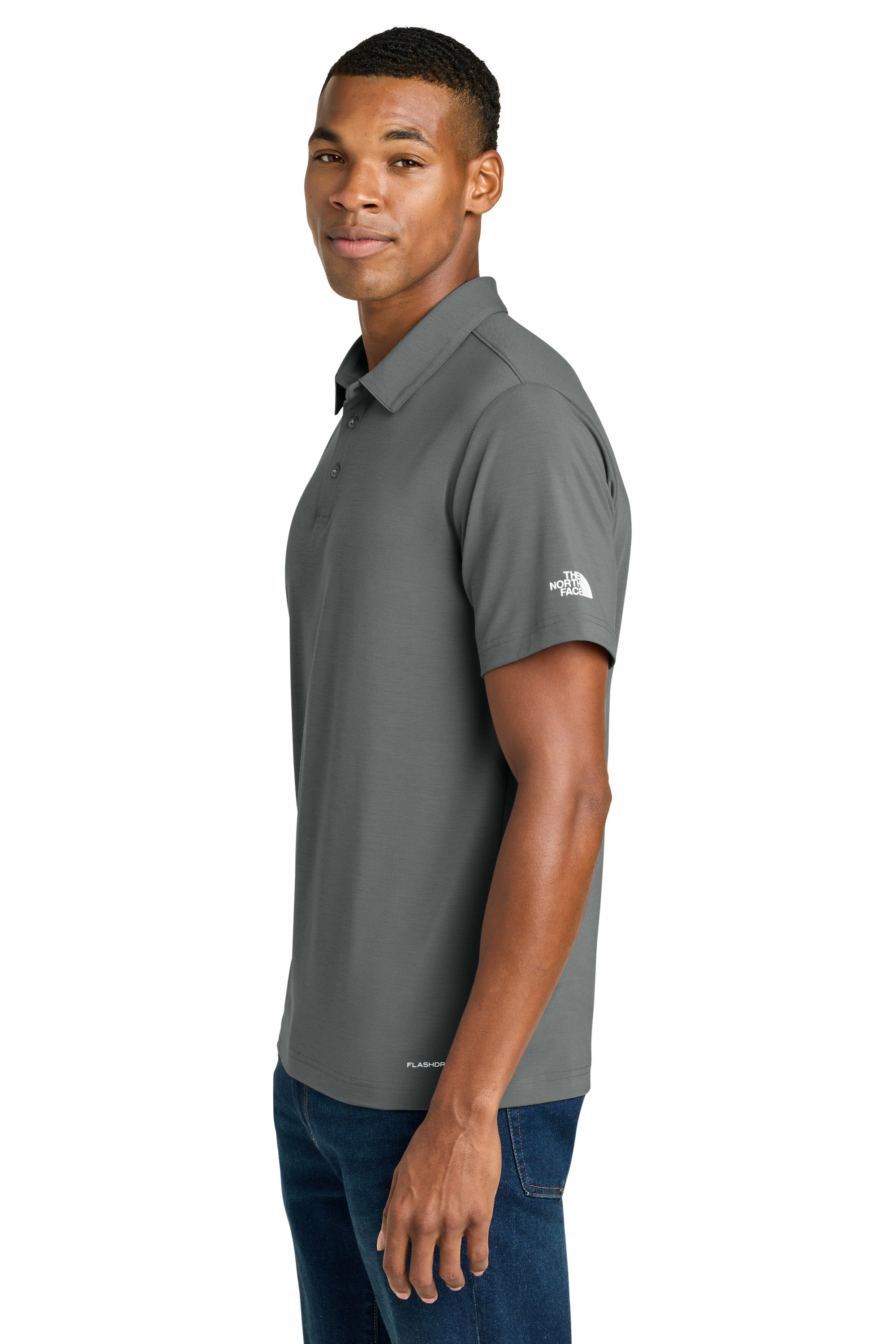 The North Face NF0A8GE0 Mens Canyon Crest Short Sleeve Polo Shirt Smoked Pearl Grey Model Side