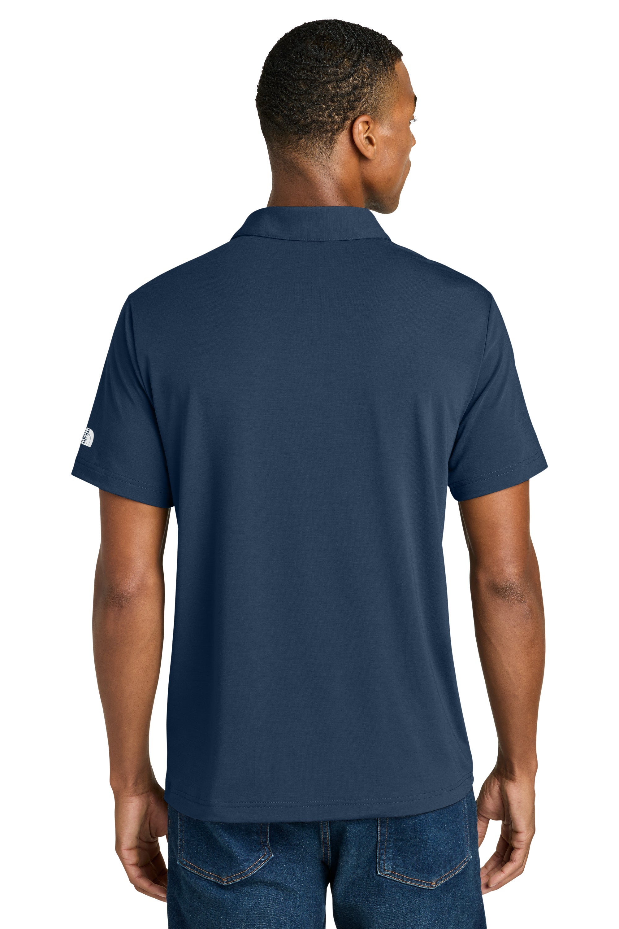 The North Face NF0A8GE0 Mens Canyon Crest Short Sleeve Polo Shirt Summit Navy Blue Model Back