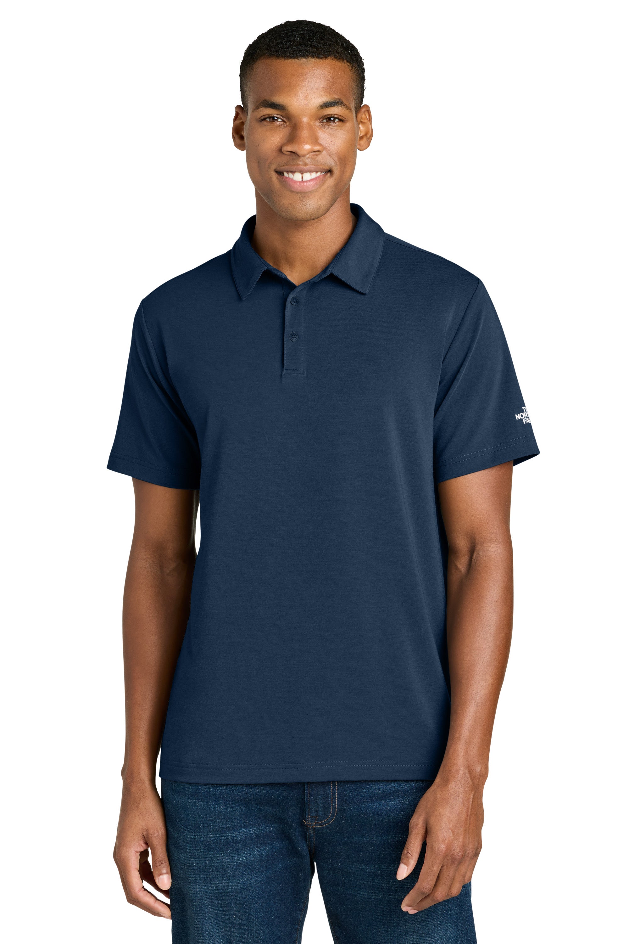 The North Face NF0A8GE0 Mens Canyon Crest Short Sleeve Polo Shirt Summit Navy Blue Model Front