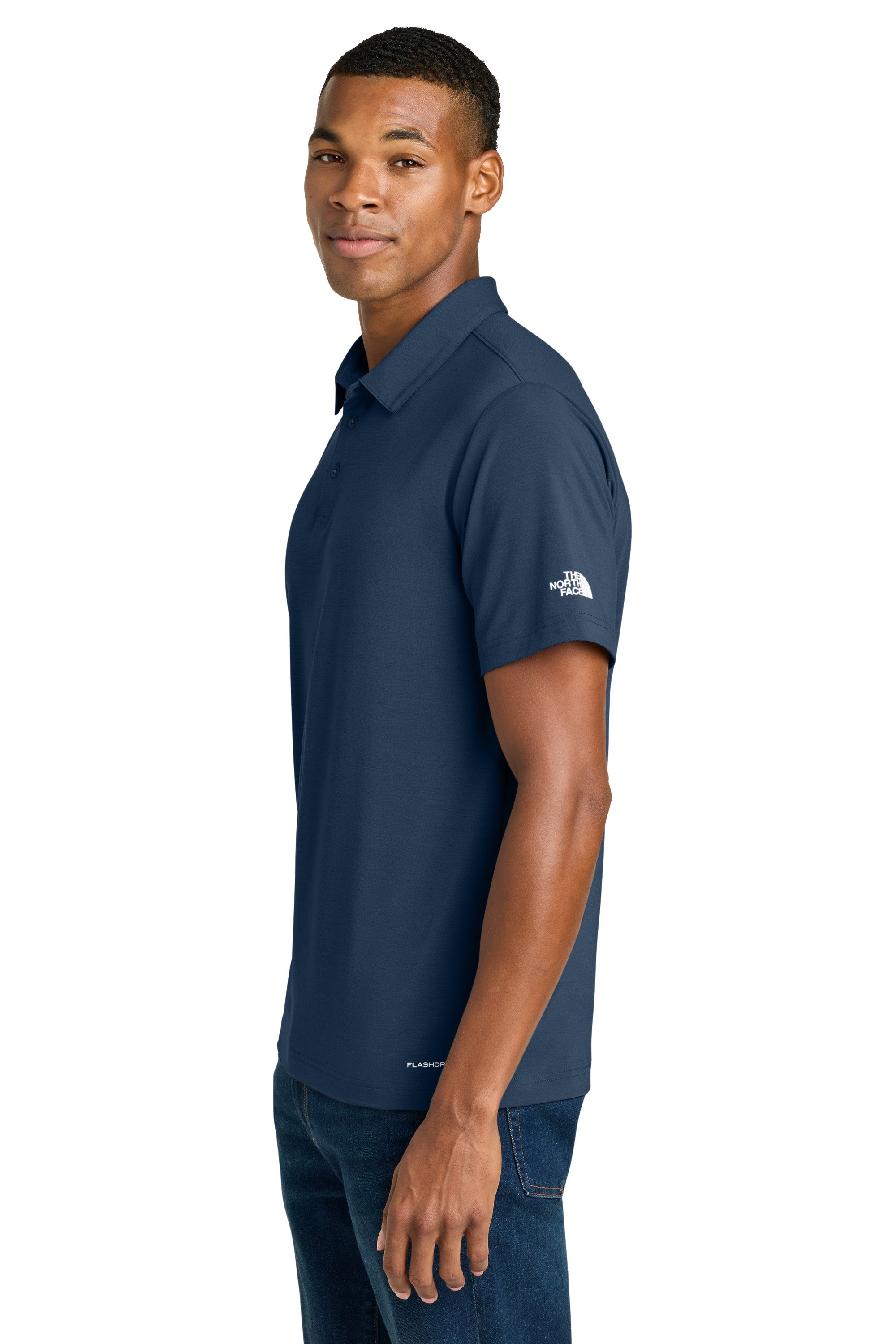 The North Face NF0A8GE0 Mens Canyon Crest Short Sleeve Polo Shirt Summit Navy Blue Model Side