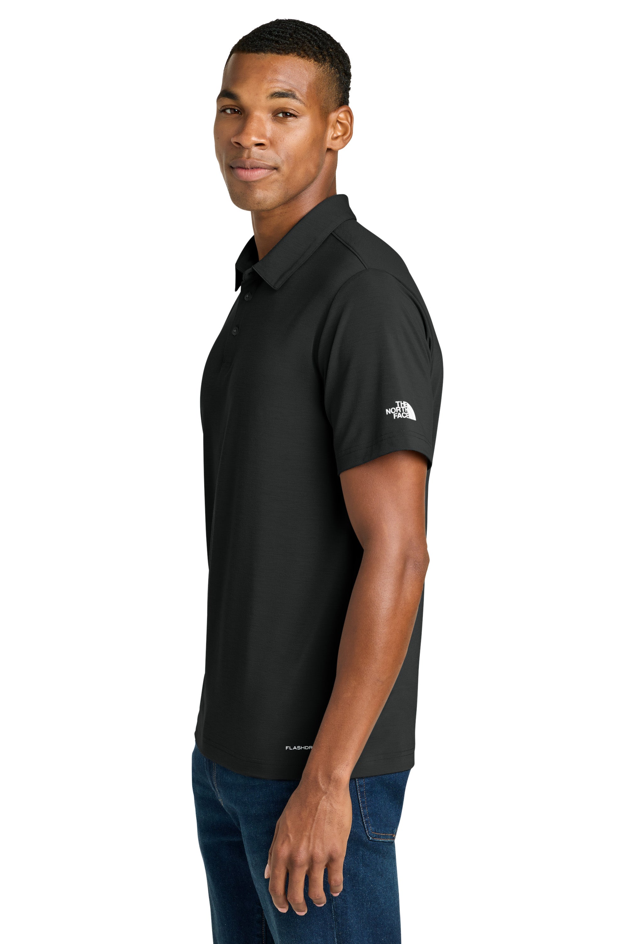 The North Face NF0A8GE0 Mens Canyon Crest Short Sleeve Polo Shirt Black Model Side