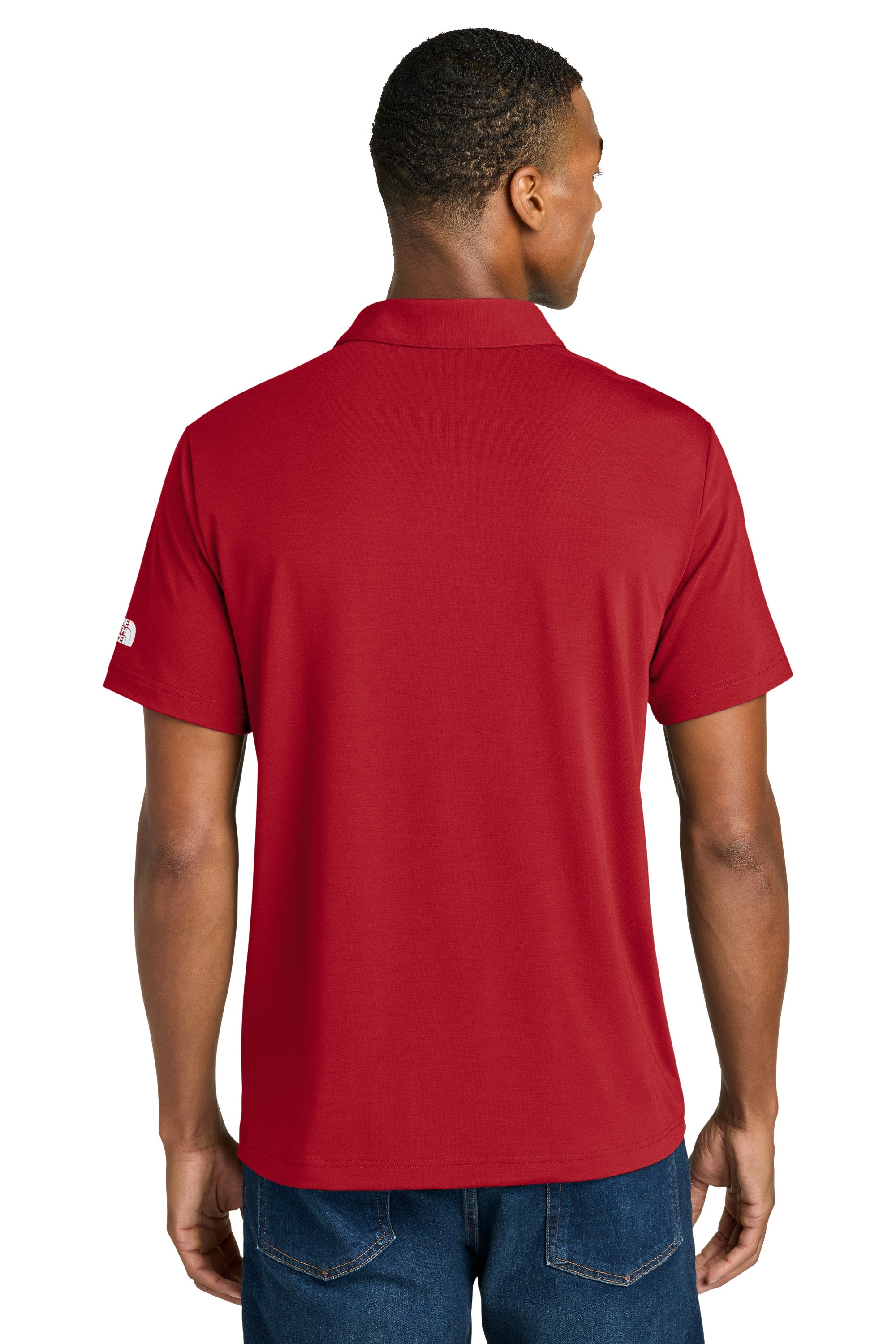 The North Face NF0A8GE0 Mens Canyon Crest Short Sleeve Polo Shirt Red Model Back