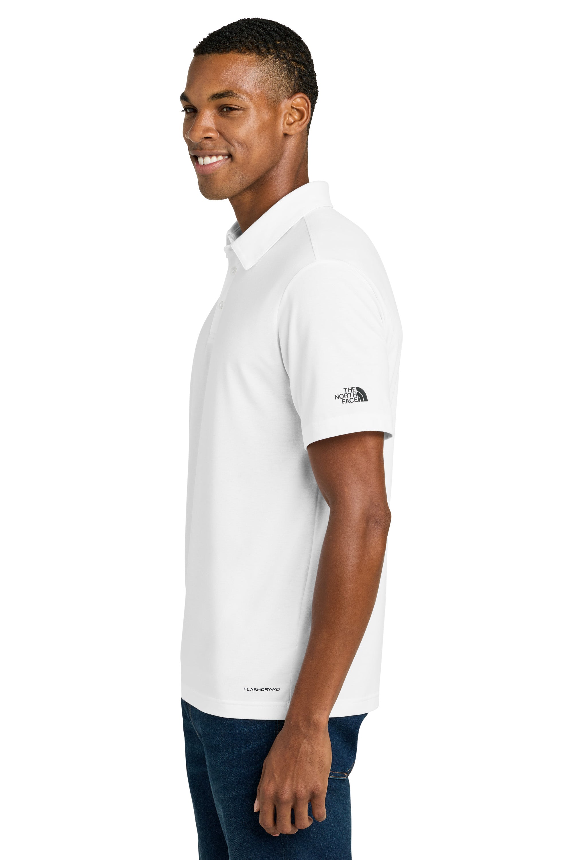 The North Face NF0A8GE0 Mens Canyon Crest Short Sleeve Polo Shirt White Model Side