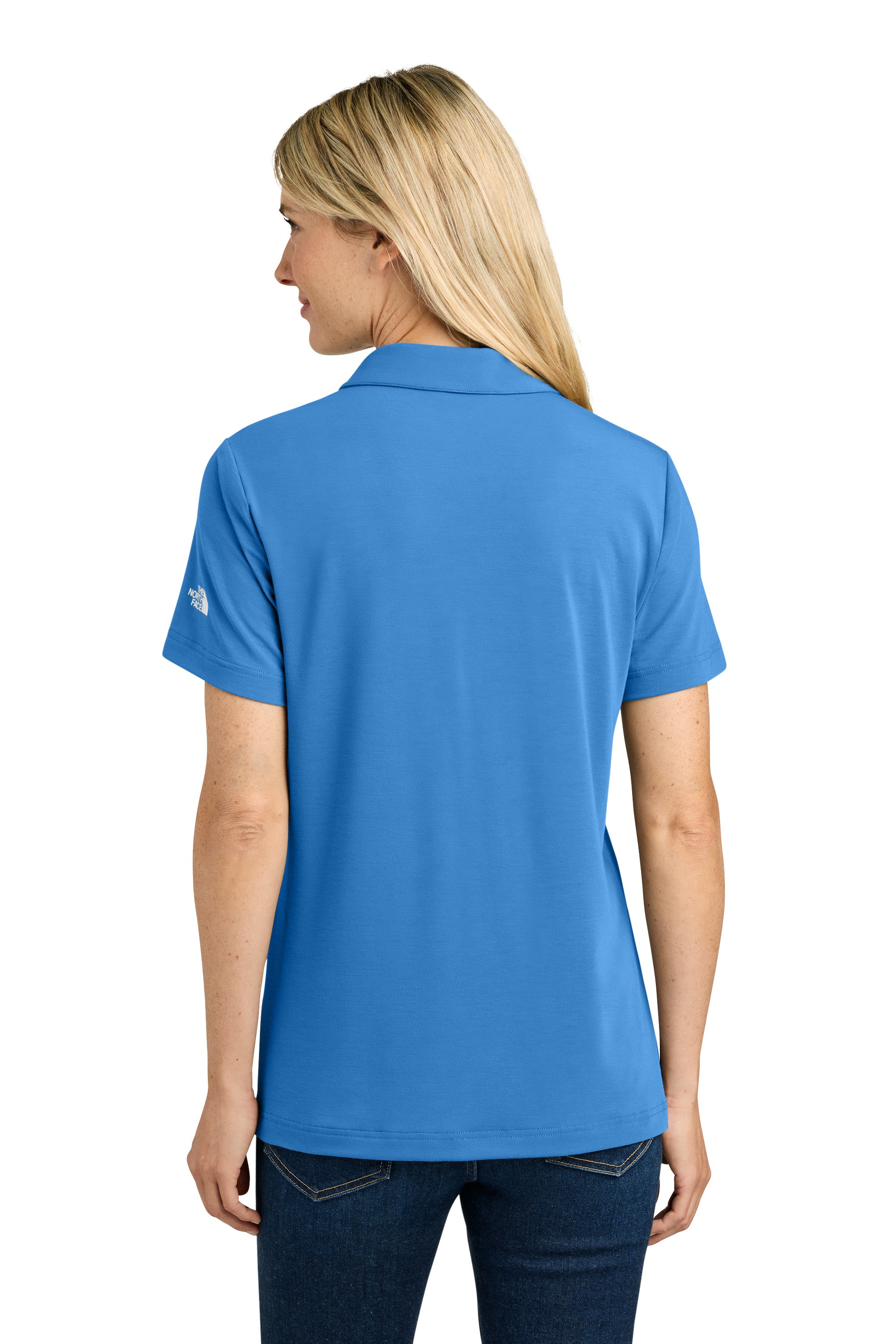 The North Face NF0A8GE1 Womens Canyon Crest Short Sleeve Polo Shirt Marina Blue Model Back