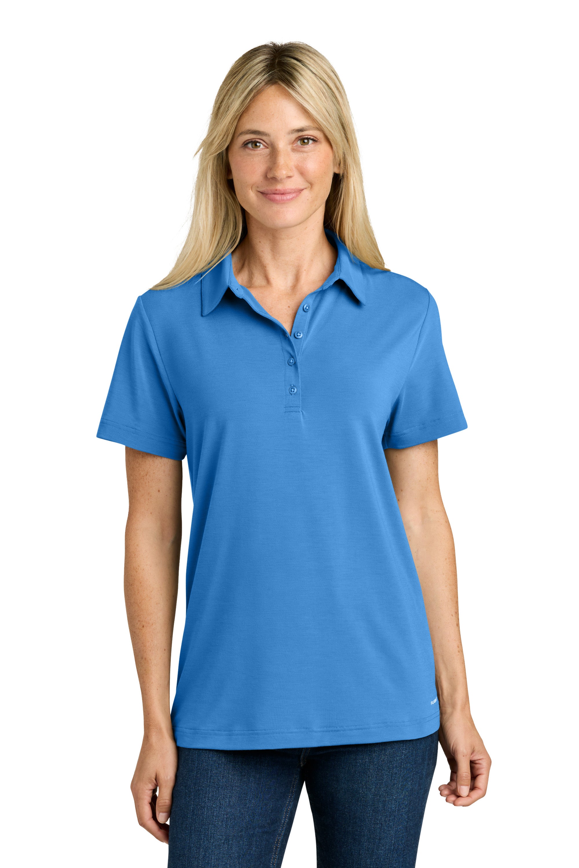 The North Face NF0A8GE1 Womens Canyon Crest Short Sleeve Polo Shirt Marina Blue Model Front