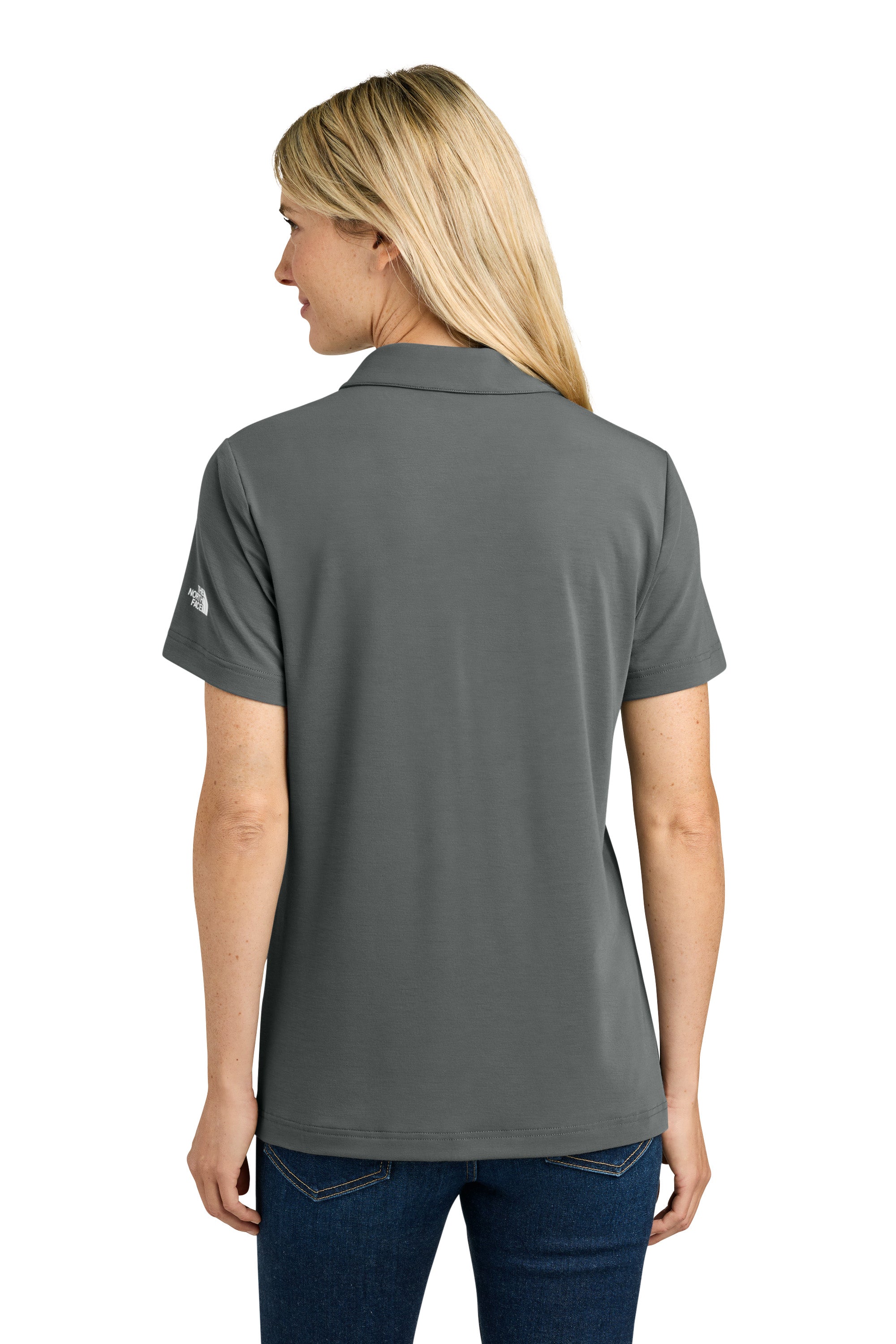 The North Face NF0A8GE1 Womens Canyon Crest Short Sleeve Polo Shirt Smoked Pearl Grey Model Back