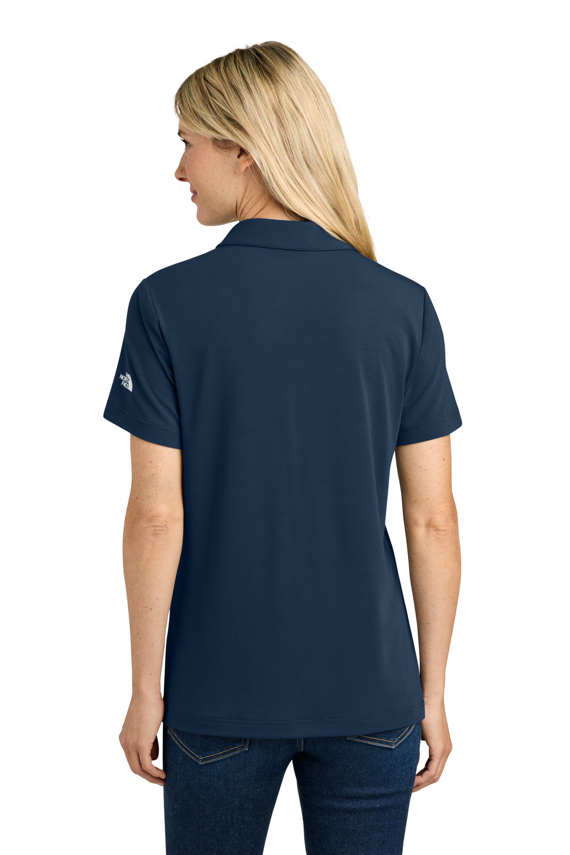 The North Face NF0A8GE1 Womens Canyon Crest Short Sleeve Polo Shirt Summit Navy Blue Model Back