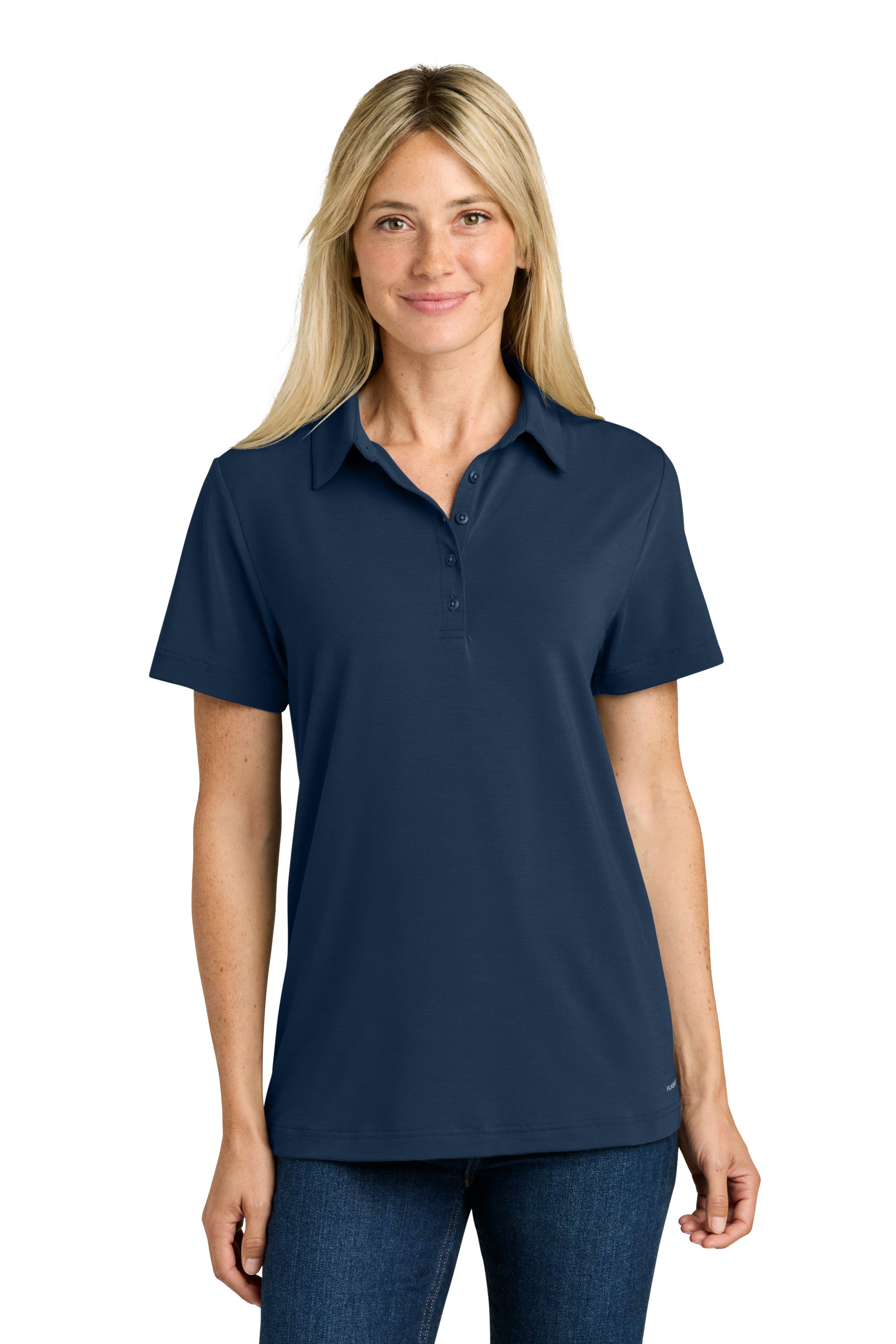 The North Face NF0A8GE1 Womens Canyon Crest Short Sleeve Polo Shirt Summit Navy Blue Model Front