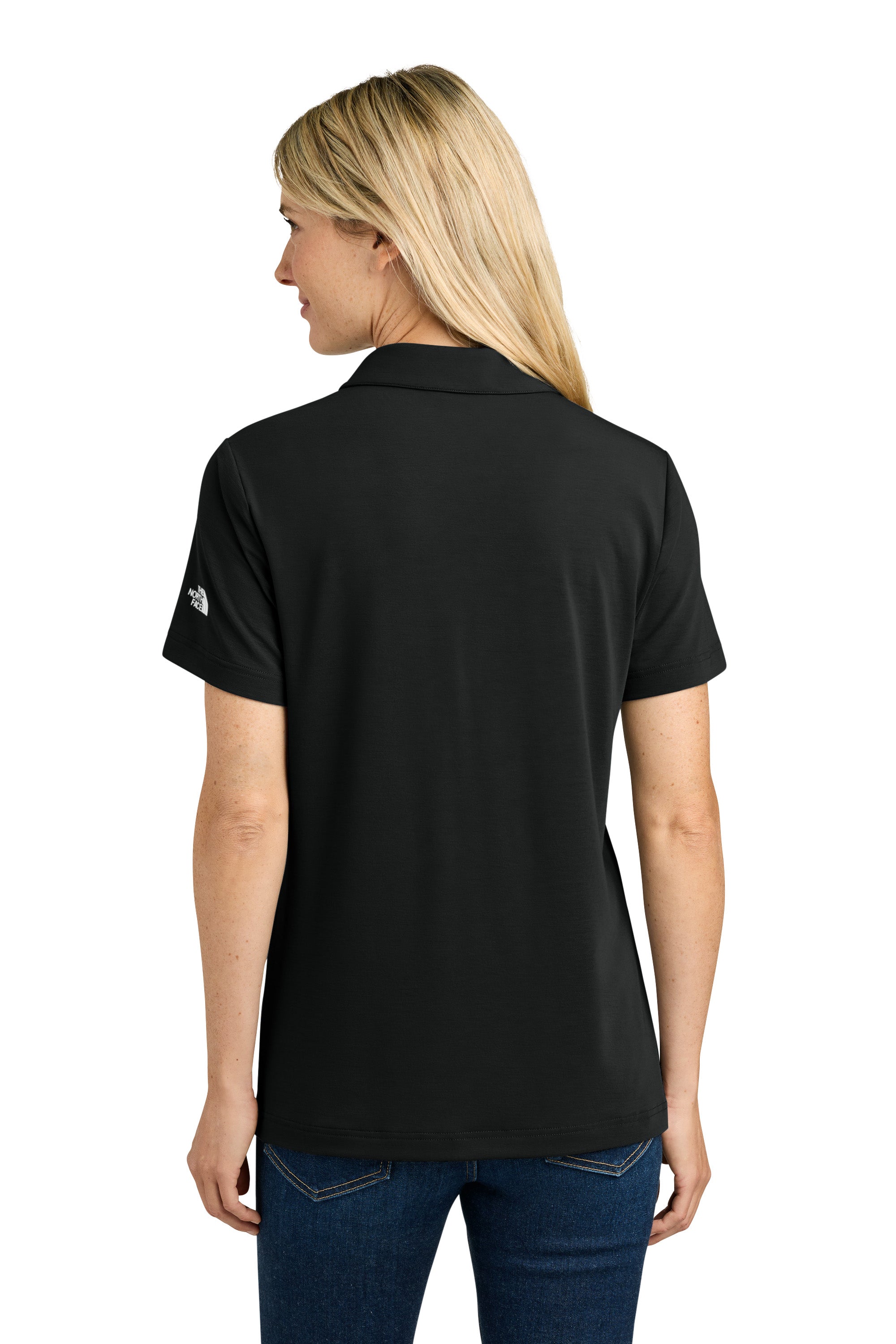 The North Face NF0A8GE1 Womens Canyon Crest Short Sleeve Polo Shirt Black Model Back