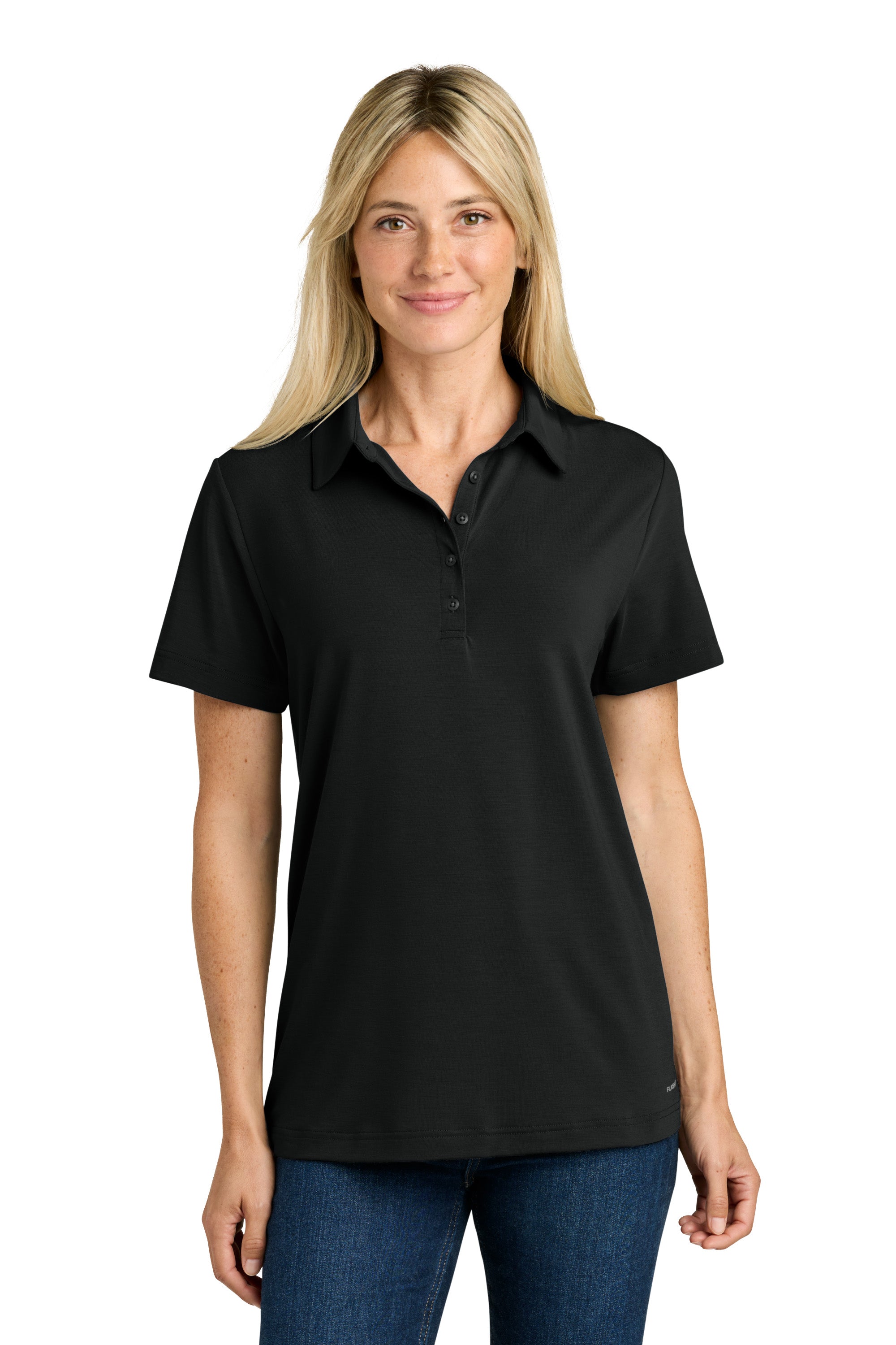 The North Face NF0A8GE1 Womens Canyon Crest Short Sleeve Polo Shirt Black Model Front