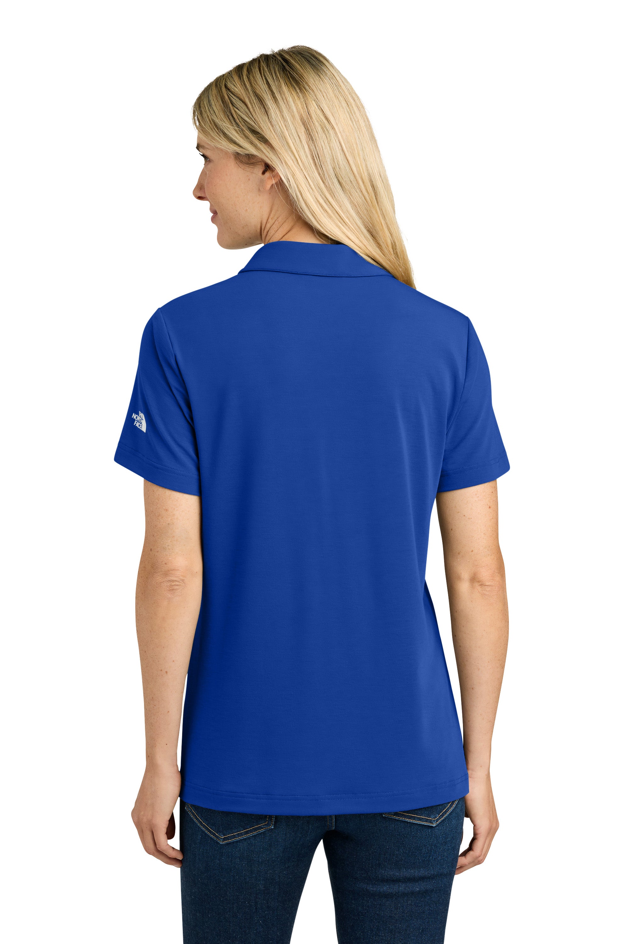 The North Face NF0A8GE1 Womens Canyon Crest Short Sleeve Polo Shirt Blue Model Back