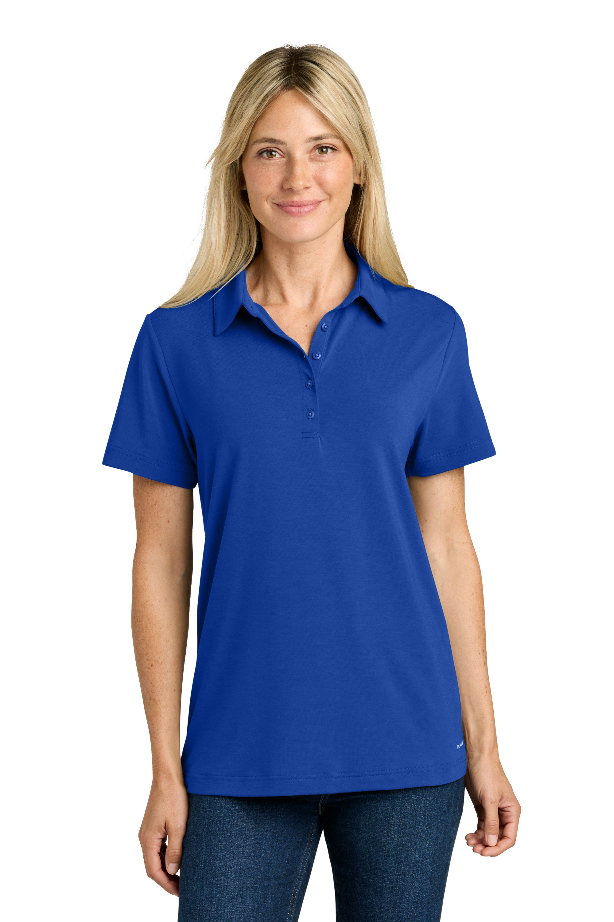 The North Face NF0A8GE1 Womens Canyon Crest Short Sleeve Polo Shirt Blue Model Front