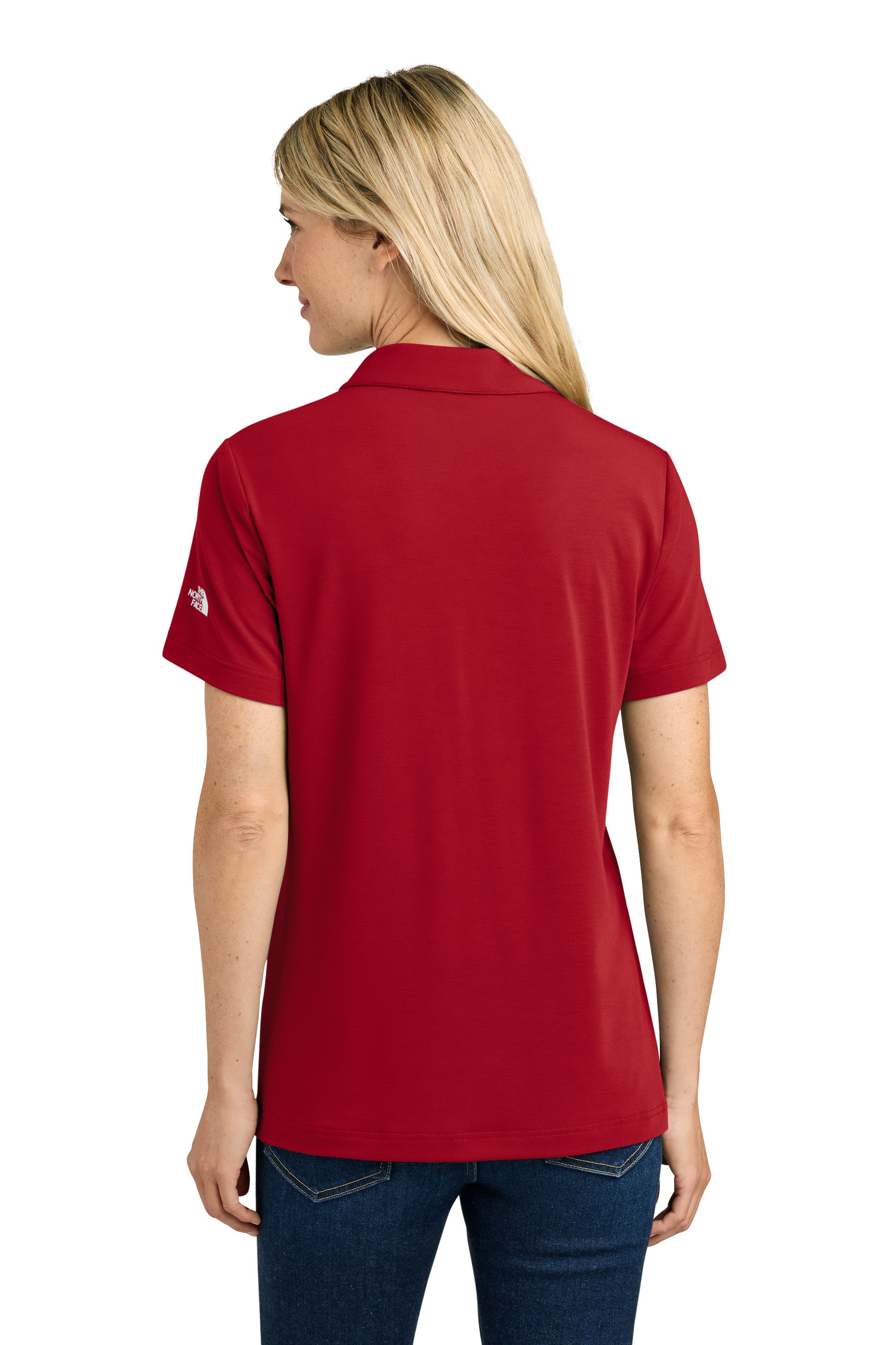 The North Face NF0A8GE1 Womens Canyon Crest Short Sleeve Polo Shirt Red Model Back