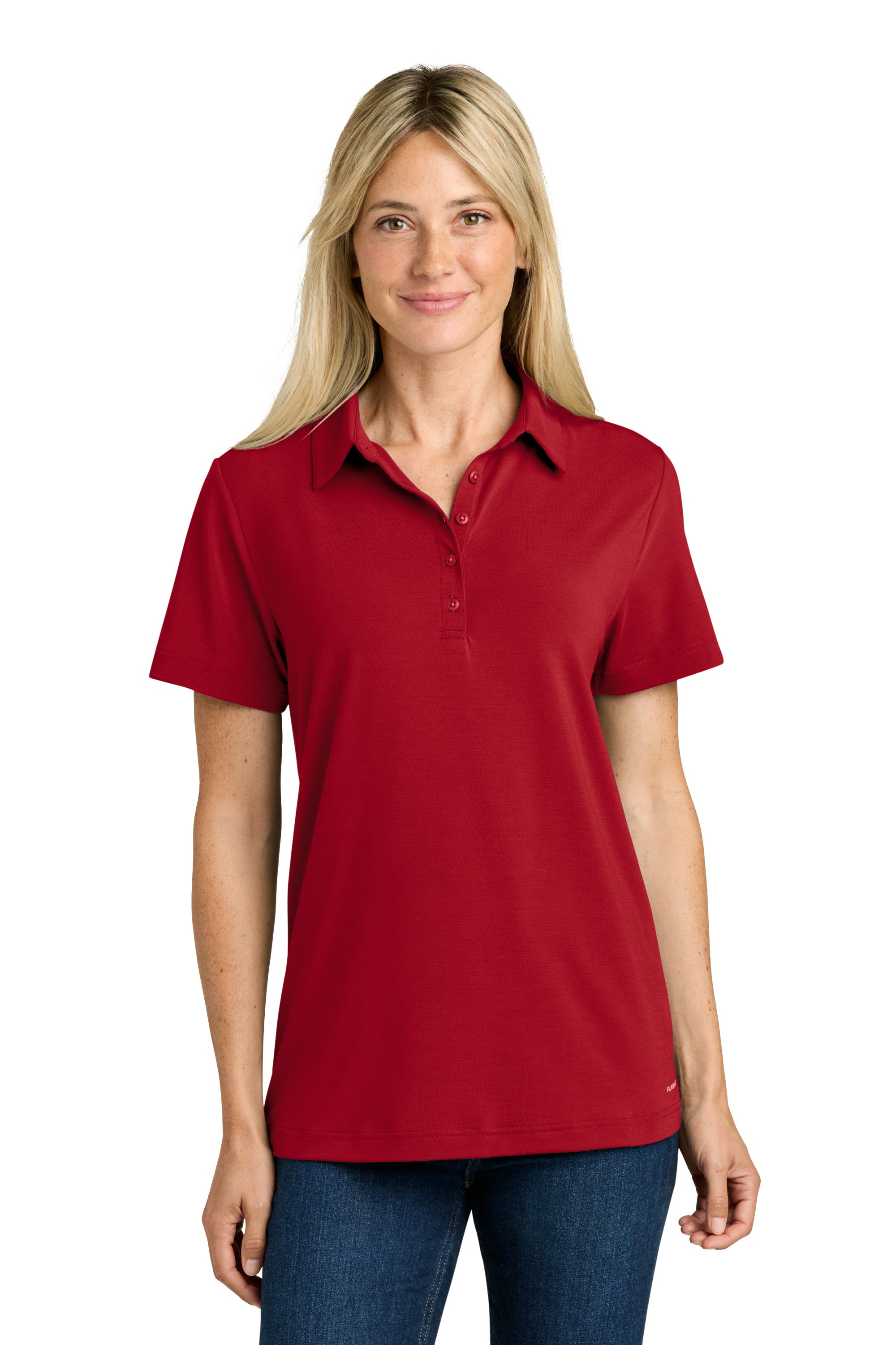 The North Face NF0A8GE1 Womens Canyon Crest Short Sleeve Polo Shirt Red Model Front