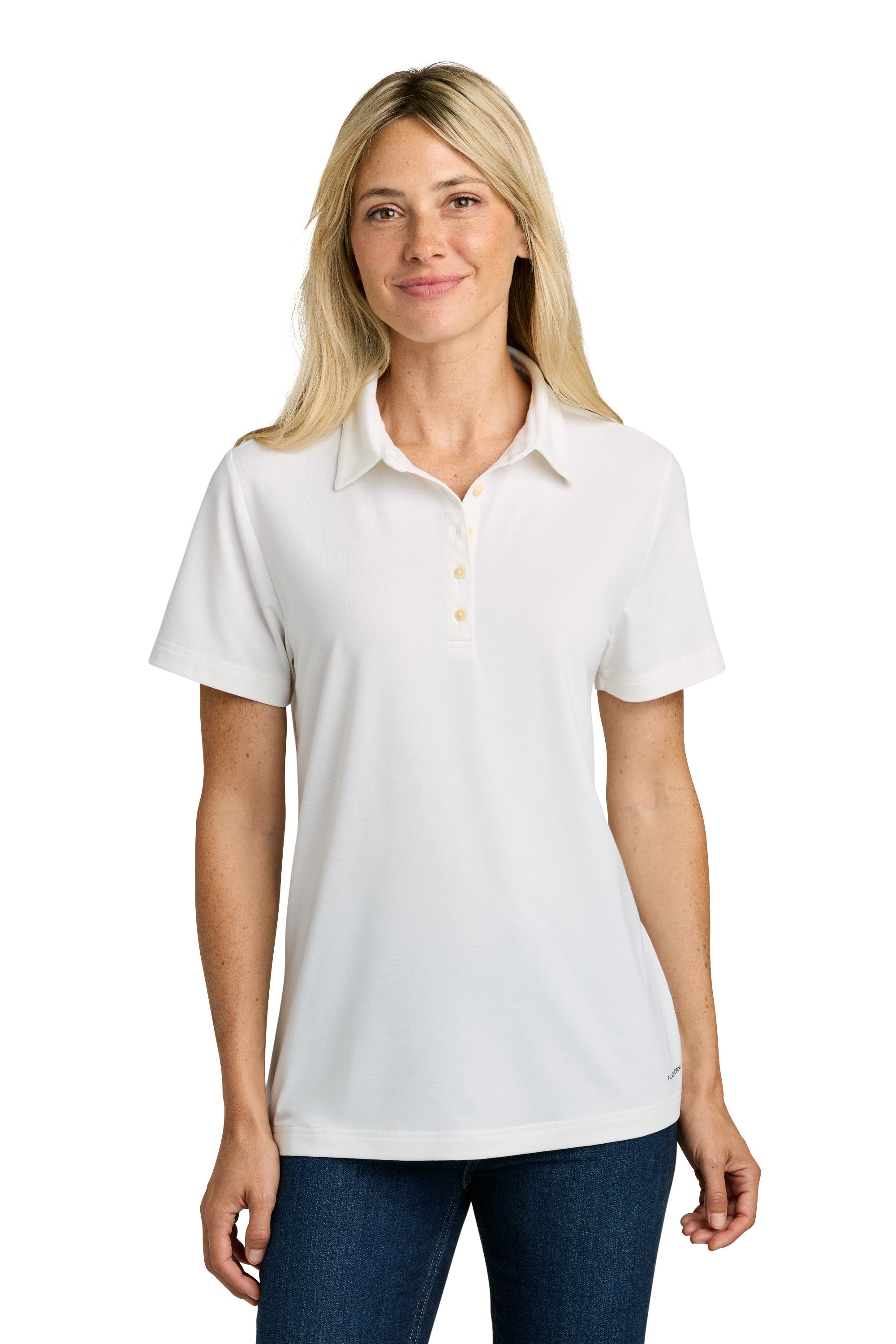 The North Face NF0A8GE1 Womens Canyon Crest Short Sleeve Polo Shirt White Model Front