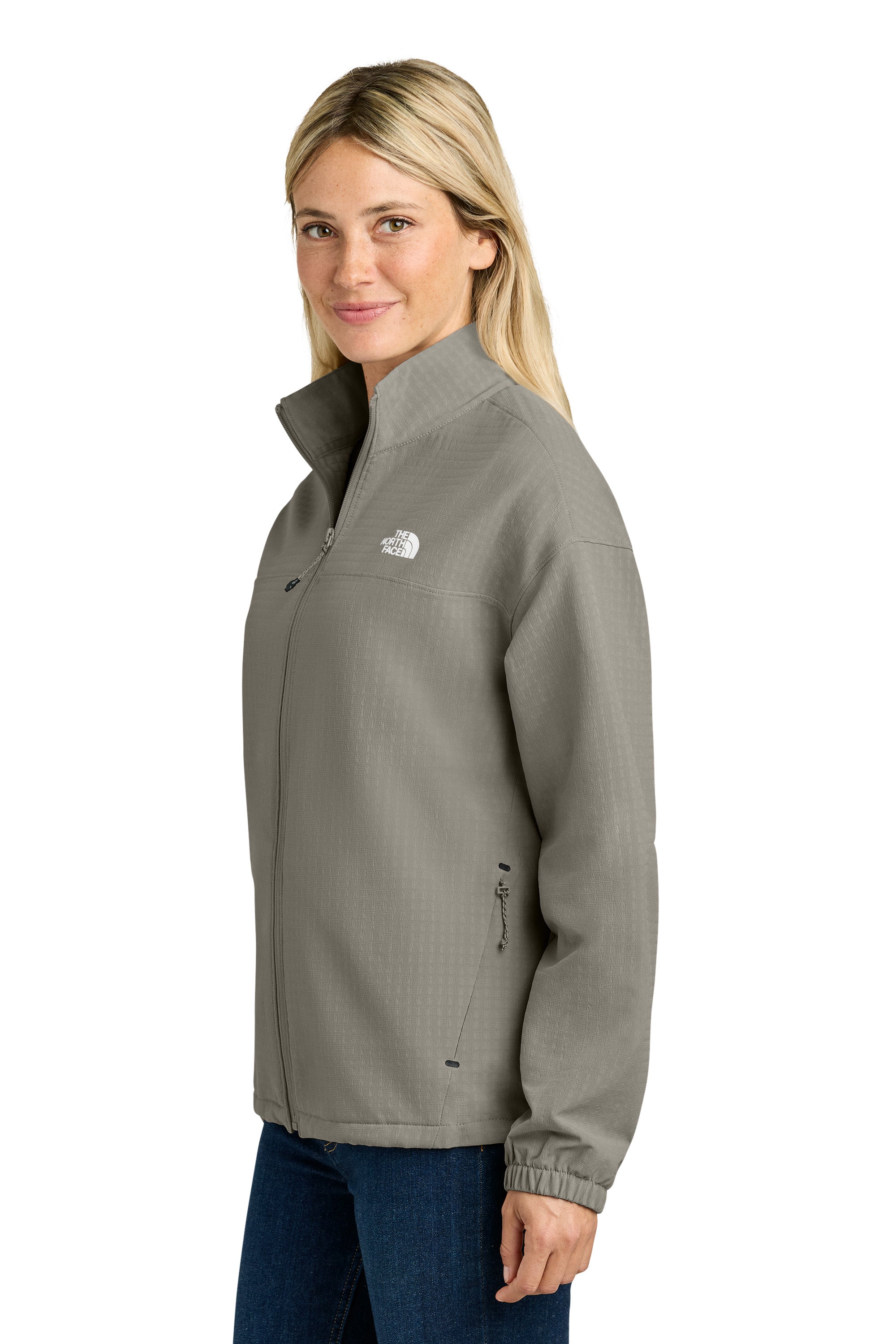 The North Face NF0A8GE3 Womens Mountain Horizon Full Zip Jacket Stone Slab Grey Model Side