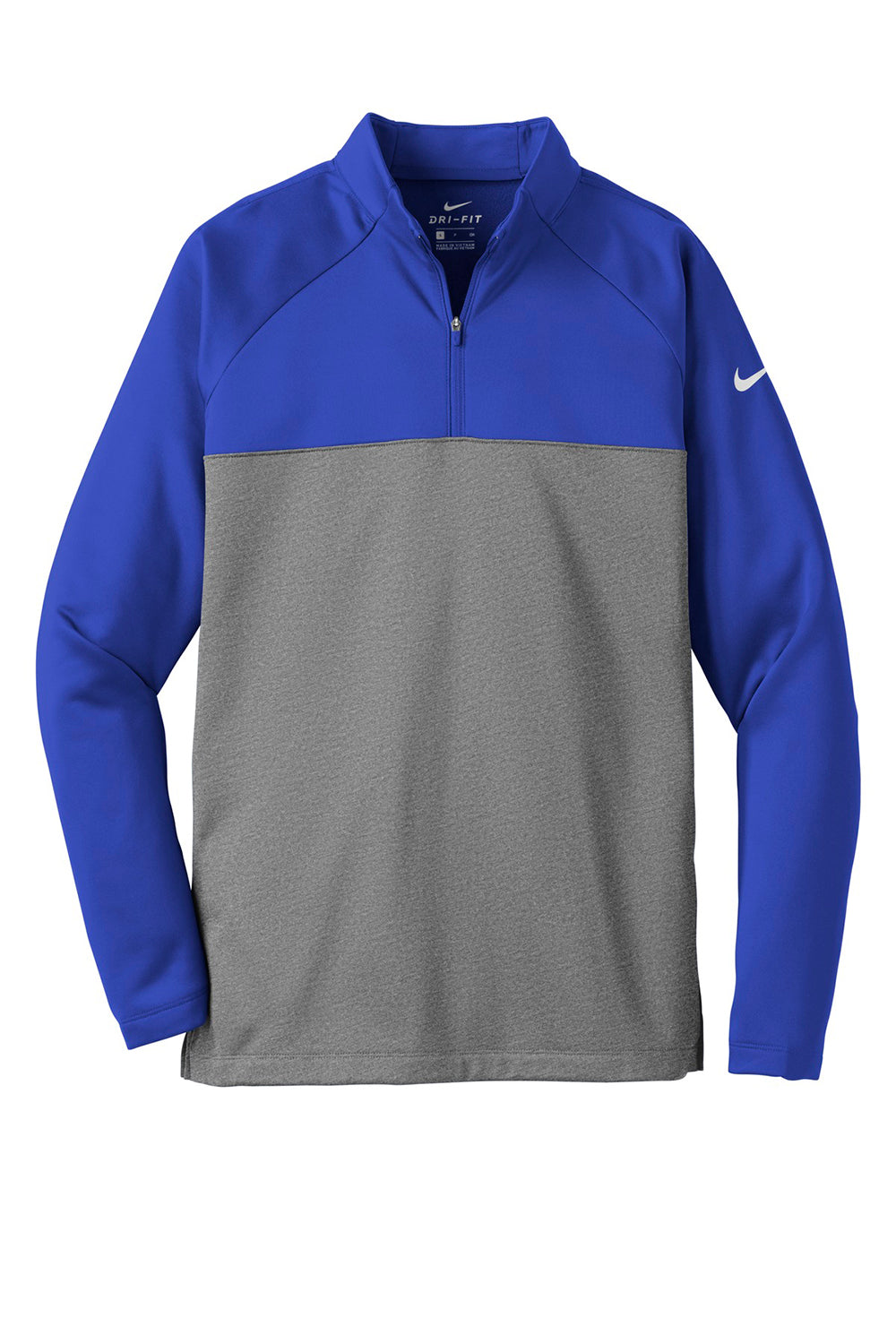 Nike NKAH6254 Mens Therma-Fit Moisture Wicking Fleece 1/4 Zip Sweatshirt Game Royal Blue/Heather Grey Flat Front
