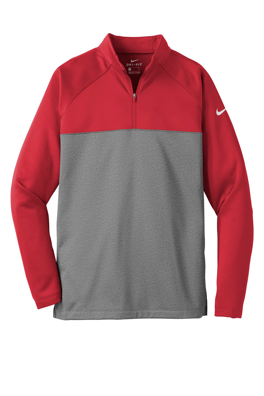 Nike NKAH6254 Mens Therma-Fit Moisture Wicking Fleece 1/4 Zip Sweatshirt Gym Red/Heather Grey Flat Front
