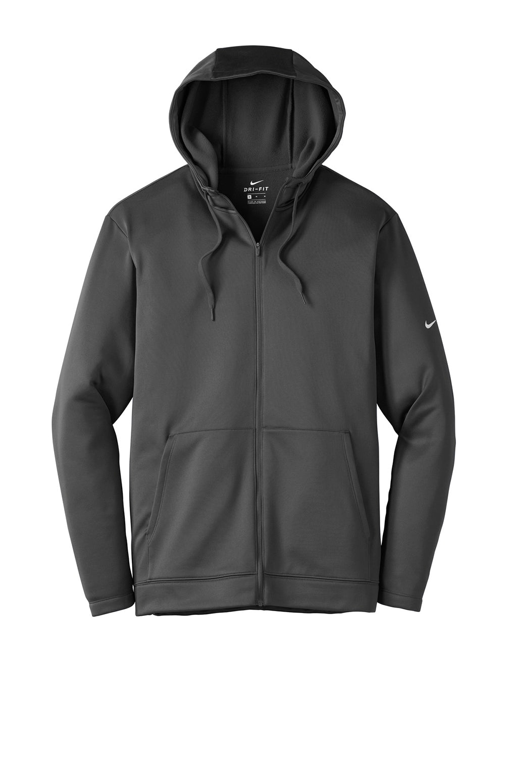 Nike NKAH6259 Mens Therma-Fit Moisture Wicking Fleece Full Zip Hooded Sweatshirt Hoodie Anthracite Grey Flat Front