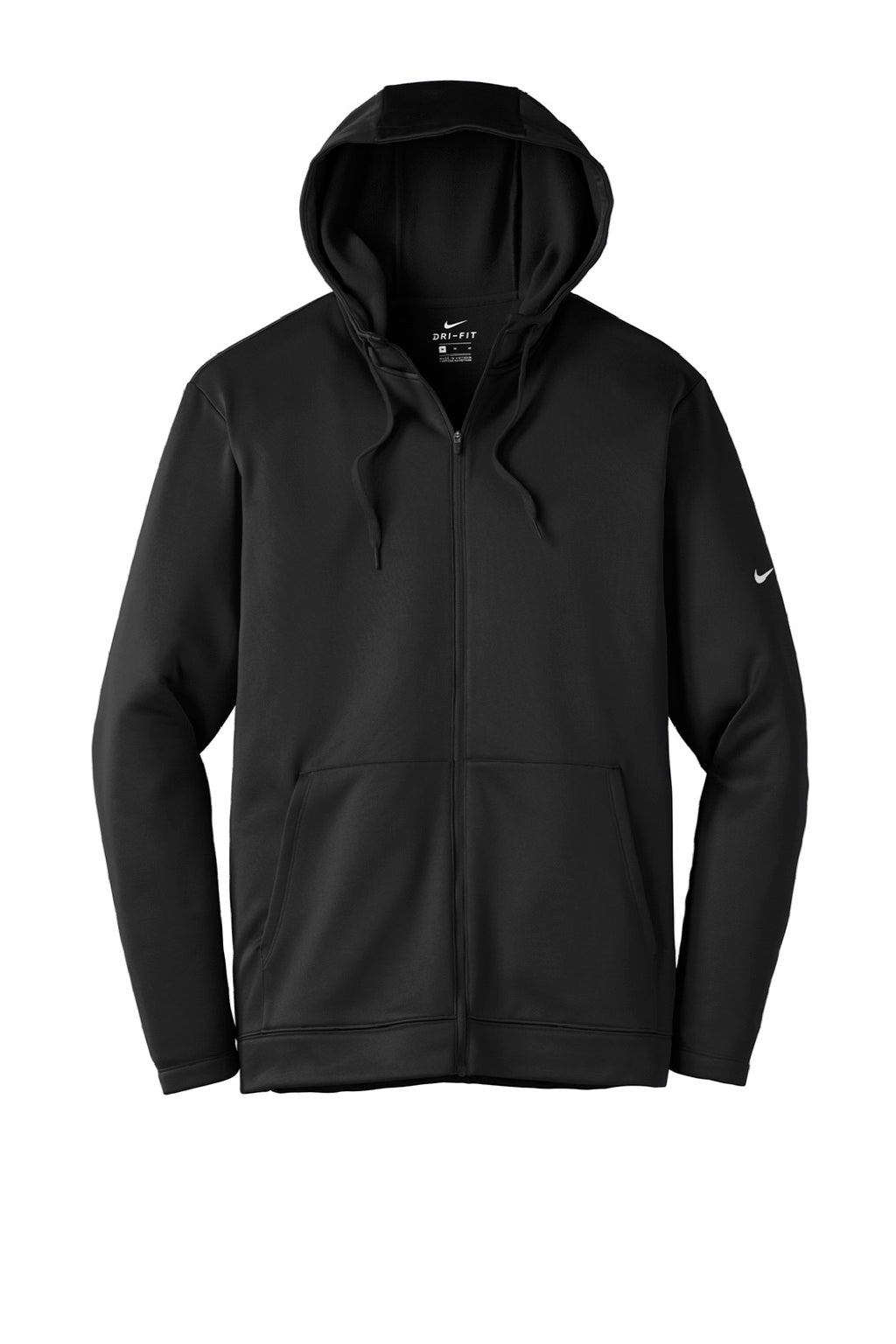 Nike NKAH6259 Mens Therma-Fit Moisture Wicking Fleece Full Zip Hooded Sweatshirt Hoodie w/ Pockets Black Flat Front