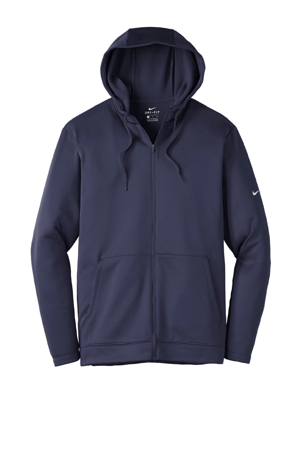 Nike NKAH6259 Mens Therma-Fit Moisture Wicking Fleece Full Zip Hooded Sweatshirt Hoodie w/ Pockets Midnight Navy Blue Flat Front