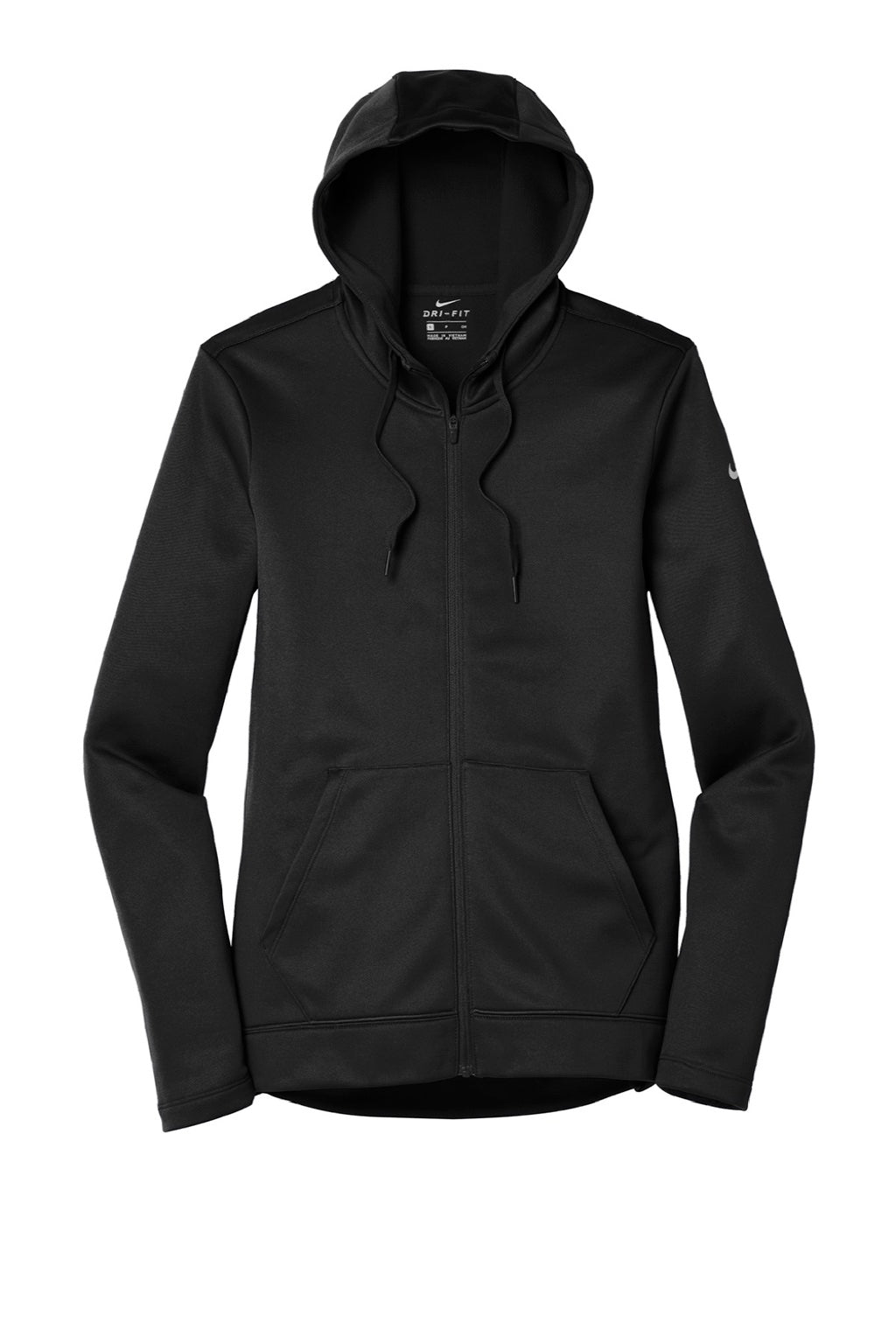 Nike NKAH6264 Womens Therma-Fit Moisture Wicking Fleece Full Zip Hooded Sweatshirt Hoodie w/ Pockets Black Flat Front