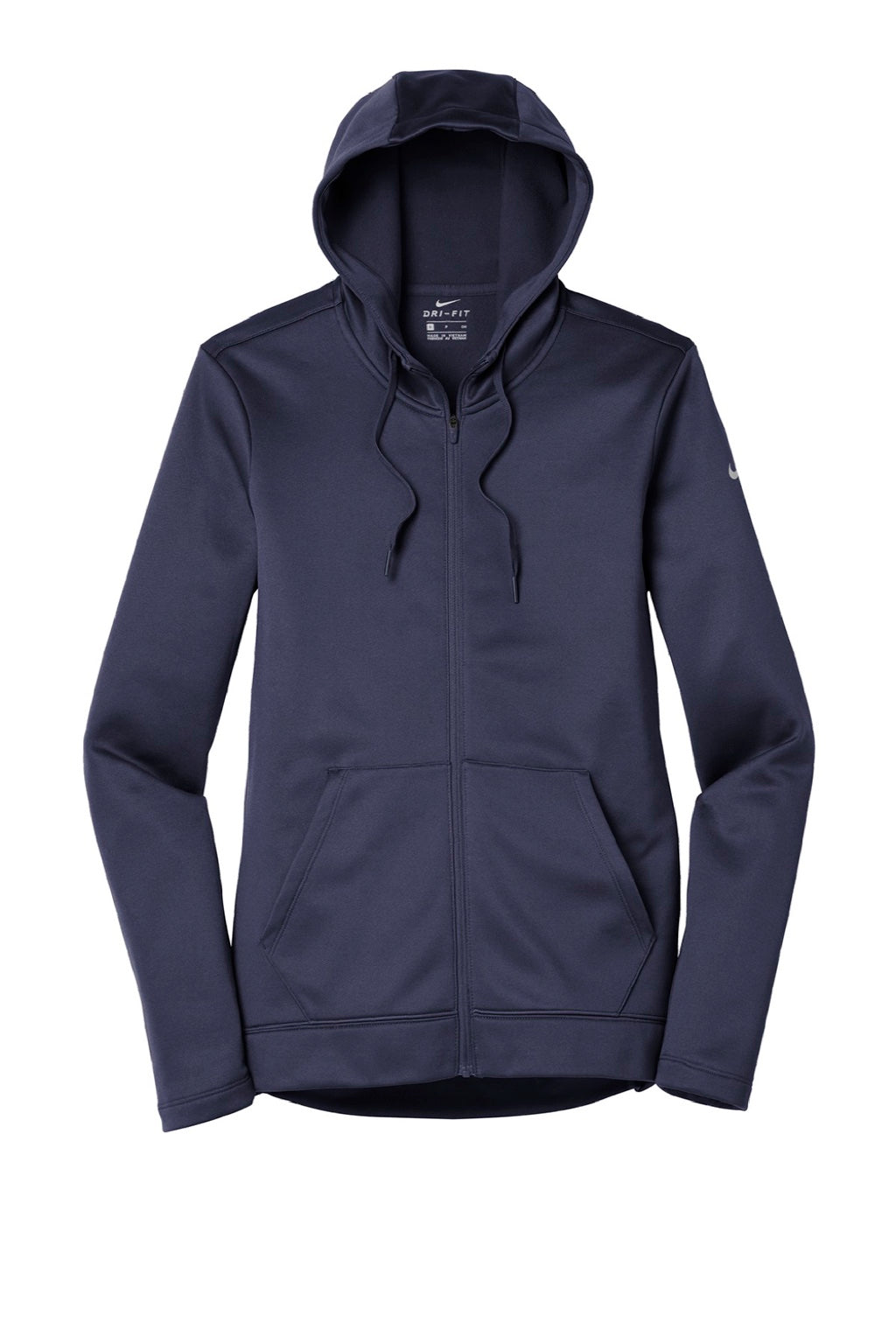 Nike NKAH6264 Womens Therma-Fit Moisture Wicking Fleece Full Zip Hooded Sweatshirt Hoodie w/ Pockets Midnight Navy Blue Flat Front