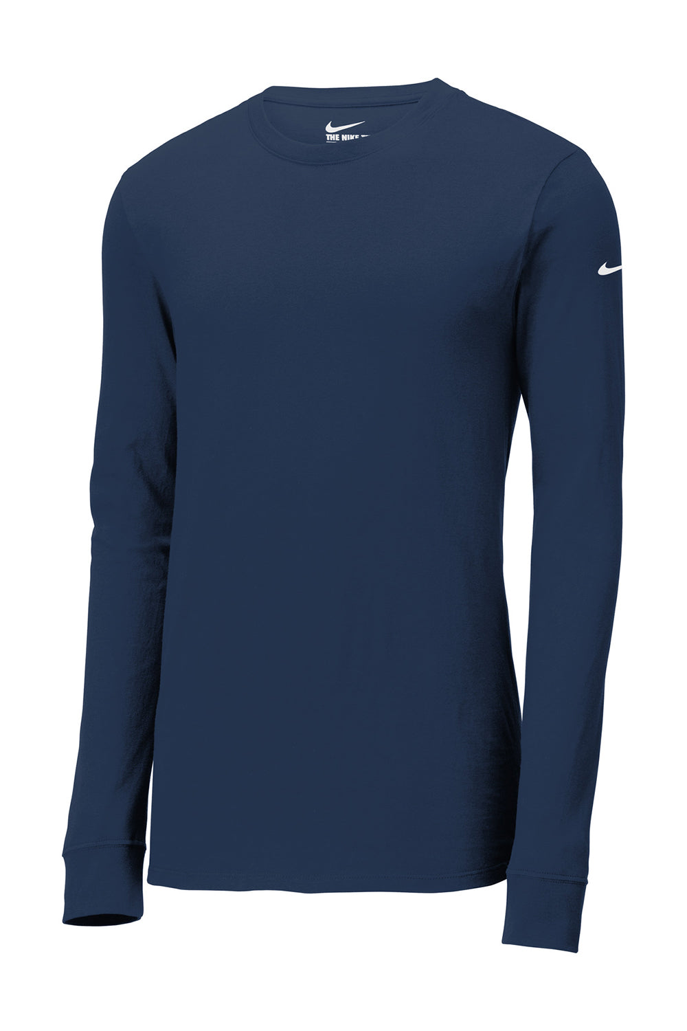 Nike NKBQ5230 Mens Dri-Fit Moisture Wicking Long Sleeve Crewneck T-Shirt College Navy Blue Flat Front