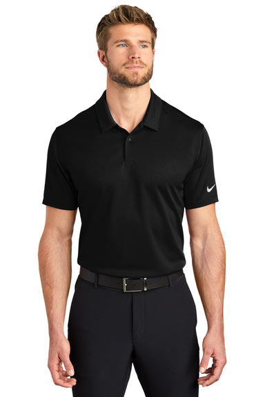 Nike NKBV6042 Mens Essential Dri-Fit Moisture Wicking Short Sleeve Polo Shirt Black Model Front