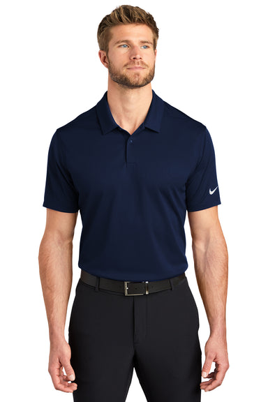 Nike NKBV6042 Mens Essential Dri-Fit Moisture Wicking Short Sleeve Polo Shirt Midnight Navy Blue Model Front