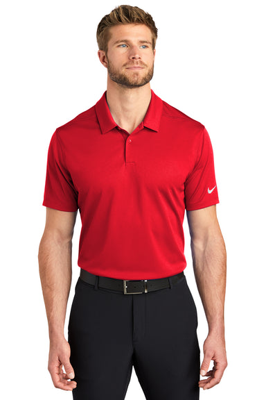 Nike NKBV6042 Mens Essential Dri-Fit Moisture Wicking Short Sleeve Polo Shirt University Red Model Front