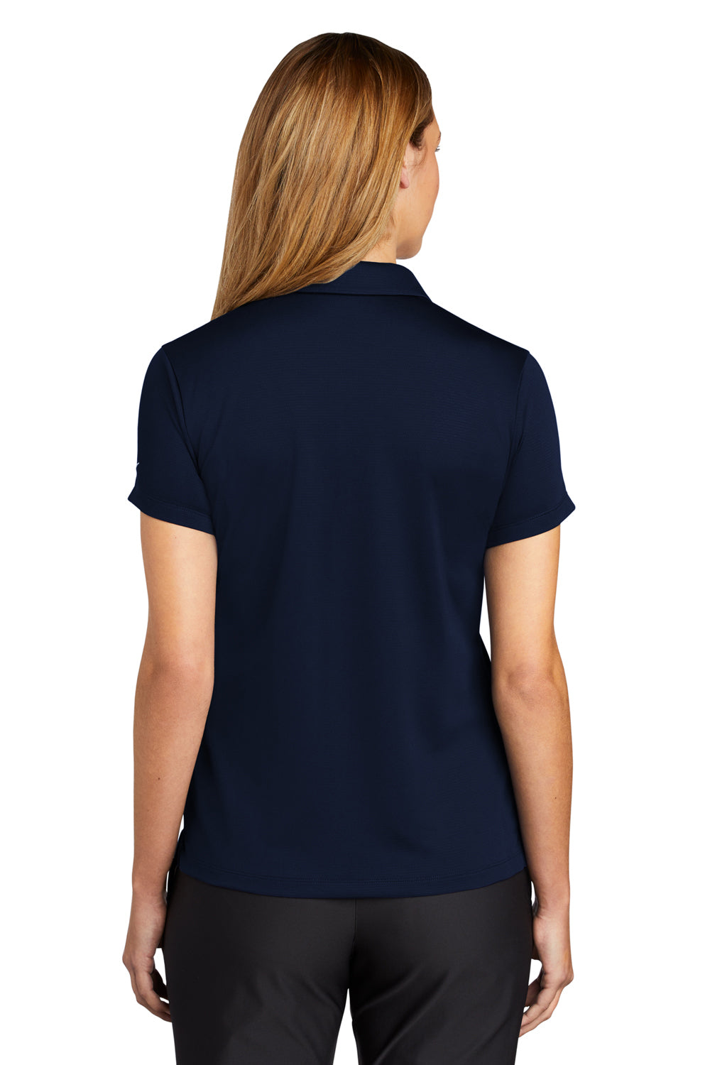 Nike NKBV6043 Womens Essential Dri-Fit Moisture Wicking Short Sleeve Polo Shirt Midnight Navy Blue Model Back
