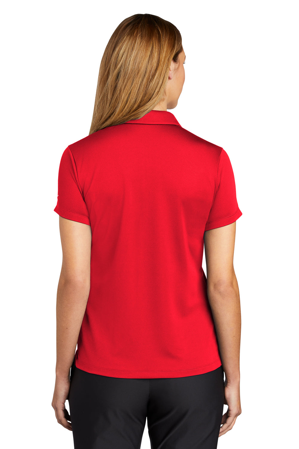 Nike NKBV6043 Womens Essential Dri-Fit Moisture Wicking Short Sleeve Polo Shirt University Red Model Back