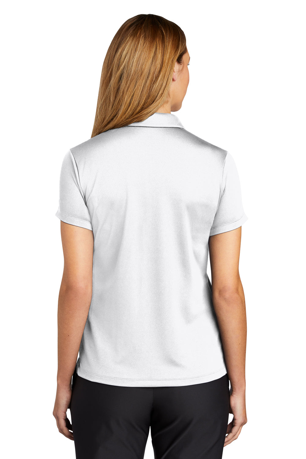 Nike NKBV6043 Womens Essential Dri-Fit Moisture Wicking Short Sleeve Polo Shirt White Model Back