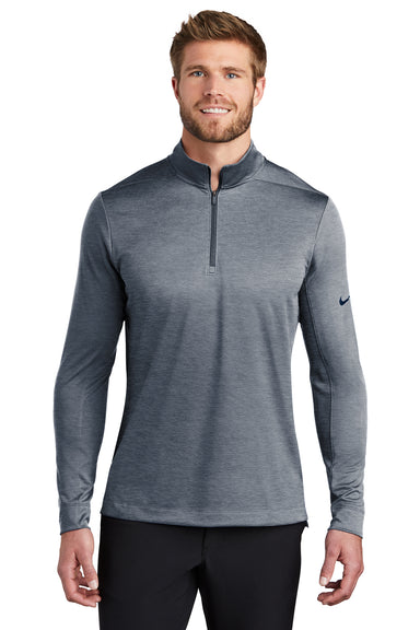 Nike NKBV6044 Mens Dri-Fit Moisture Wicking 1/4 Zip Sweatshirt Heather Navy Blue Model Front