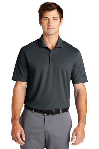 Nike NKDC1963 Mens Dri-Fit Moisture Wicking Micro Pique 2.0 Short Sleeve Polo Shirt Anthracite Grey Model Front