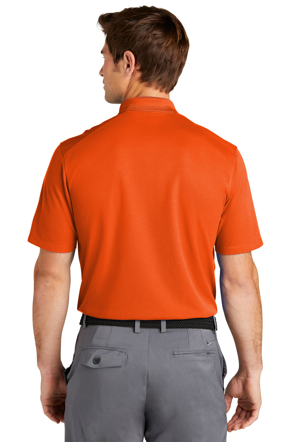Nike NKDC1963 Mens Dri-Fit Moisture Wicking Micro Pique 2.0 Short Sleeve Polo Shirt Brilliant Orange Model Back