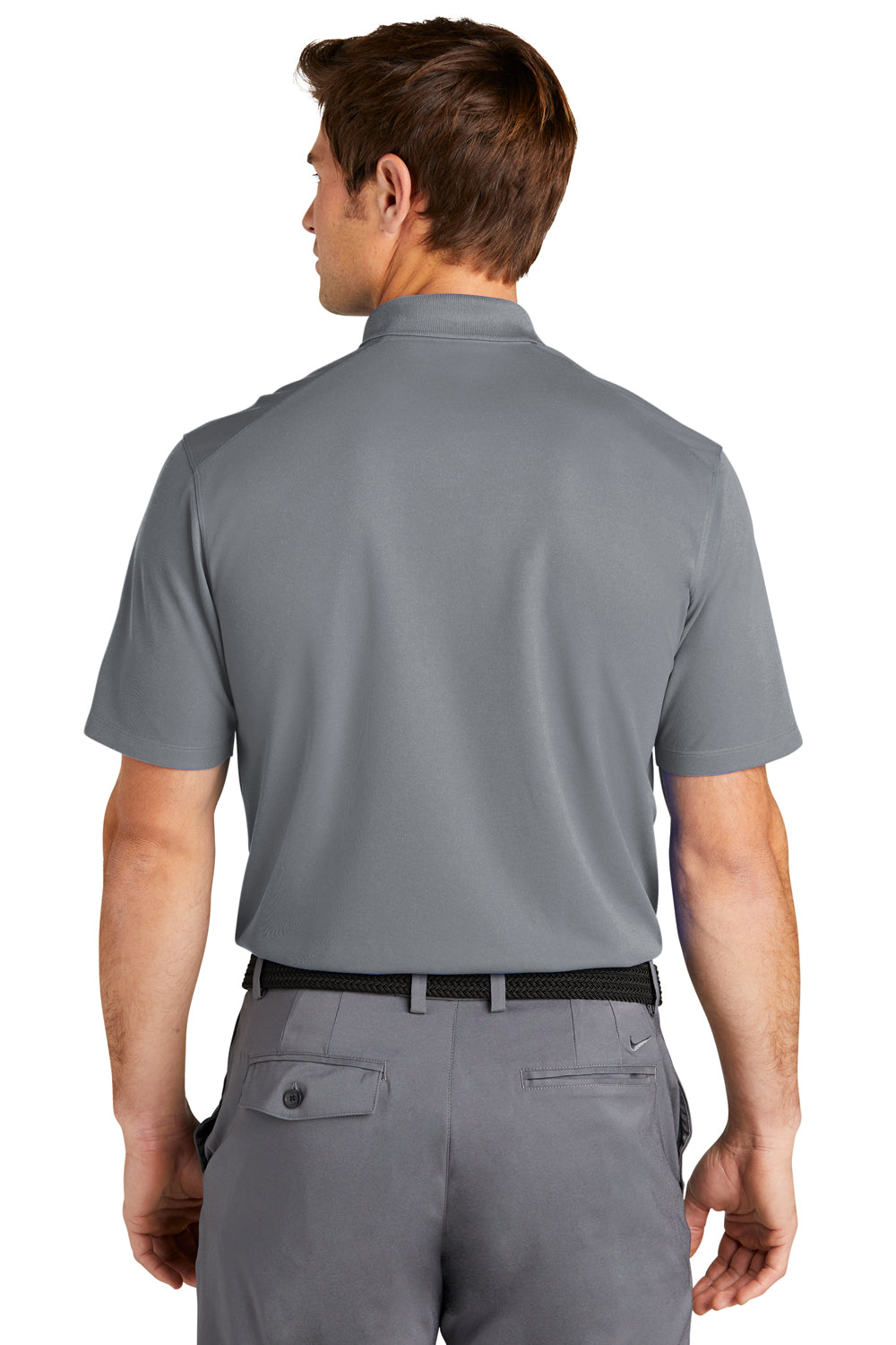 Nike NKDC1963 Mens Dri-Fit Moisture Wicking Micro Pique 2.0 Short Sleeve Polo Shirt Cool Grey Model Back
