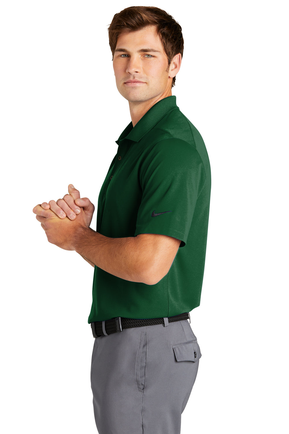 Nike NKDC1963 Mens Dri-Fit Moisture Wicking Micro Pique 2.0 Short Sleeve Polo Shirt Gorge Green Model Side
