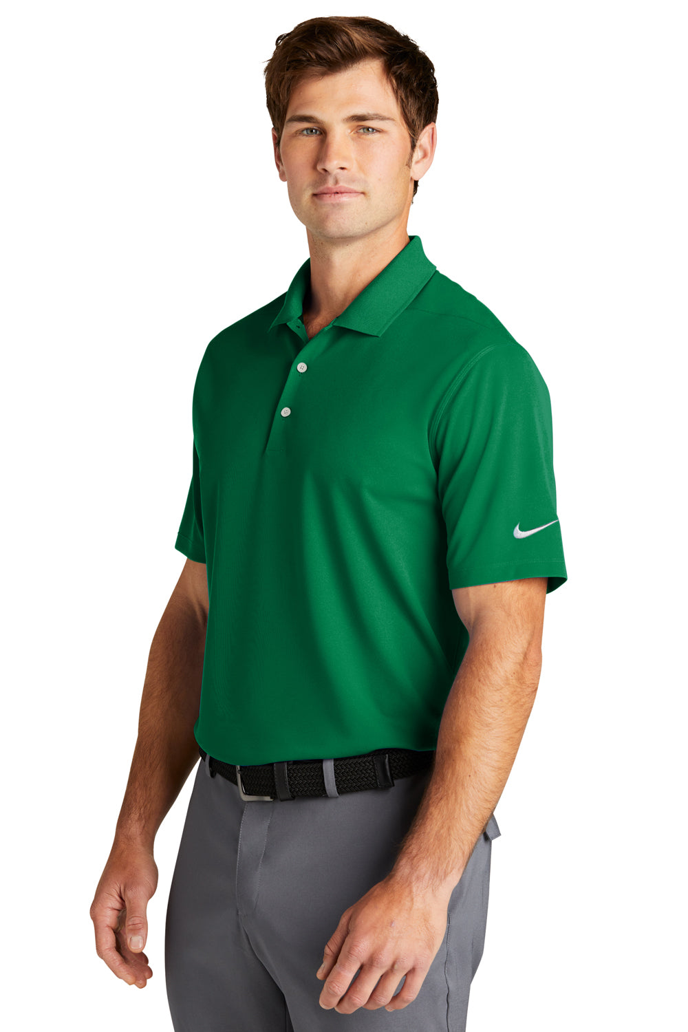Nike NKDC1963 Mens Dri-Fit Moisture Wicking Micro Pique 2.0 Short Sleeve Polo Shirt Lucid Green Model 3Q