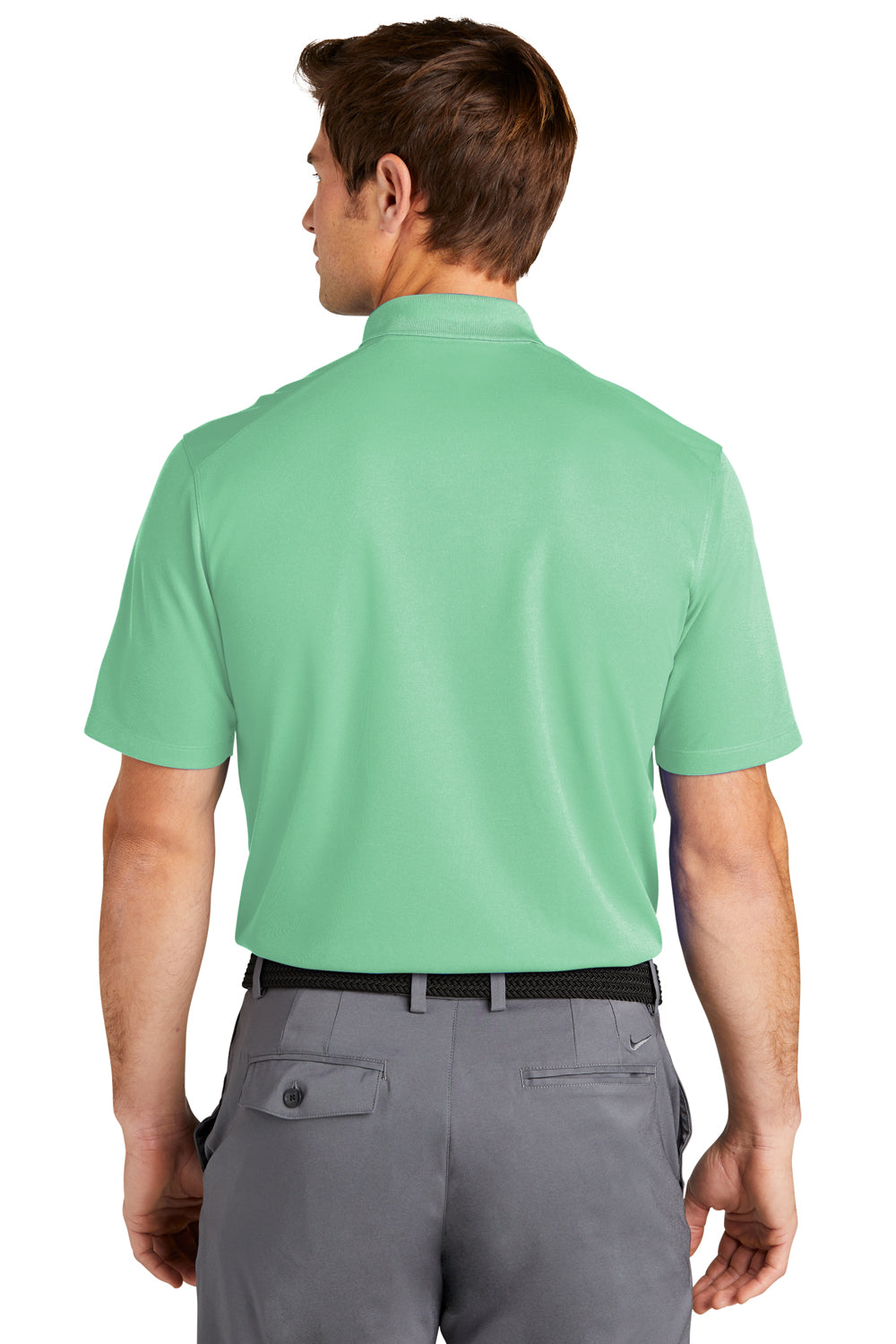 Nike NKDC1963 Mens Dri-Fit Moisture Wicking Micro Pique 2.0 Short Sleeve Polo Shirt Mint Green Model Back